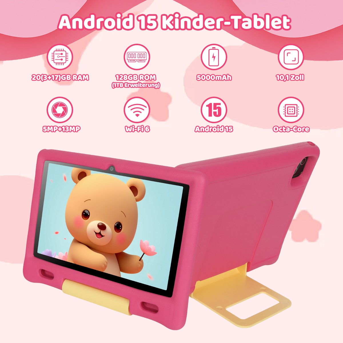 2026 Android 15 Tablet for Kids 3-12 10.1 inch Octa-Core 20GB RAM 128GB ROM WiFi