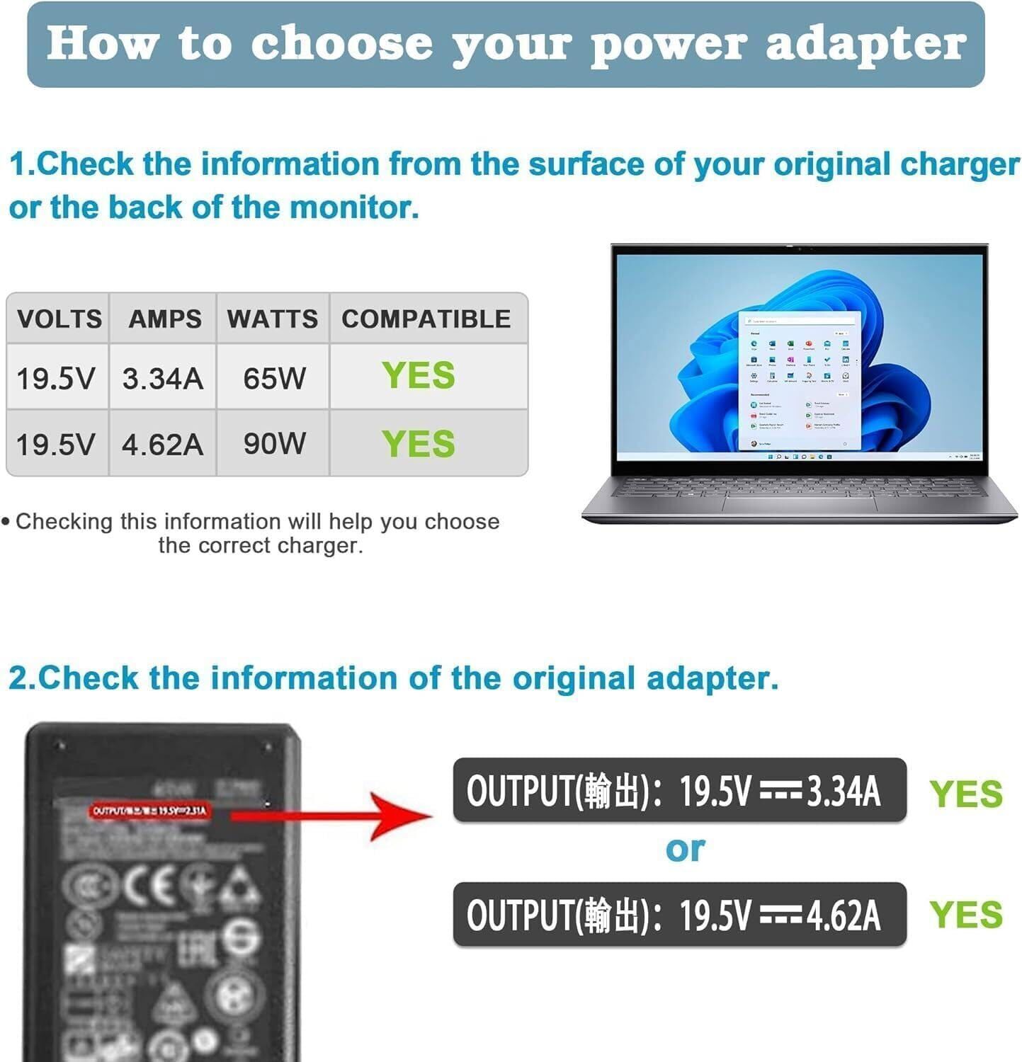 90W 65W Adapter Charger For Dell Latitude 5510 5410 5511 5501 5411 2-in-1 Laptop