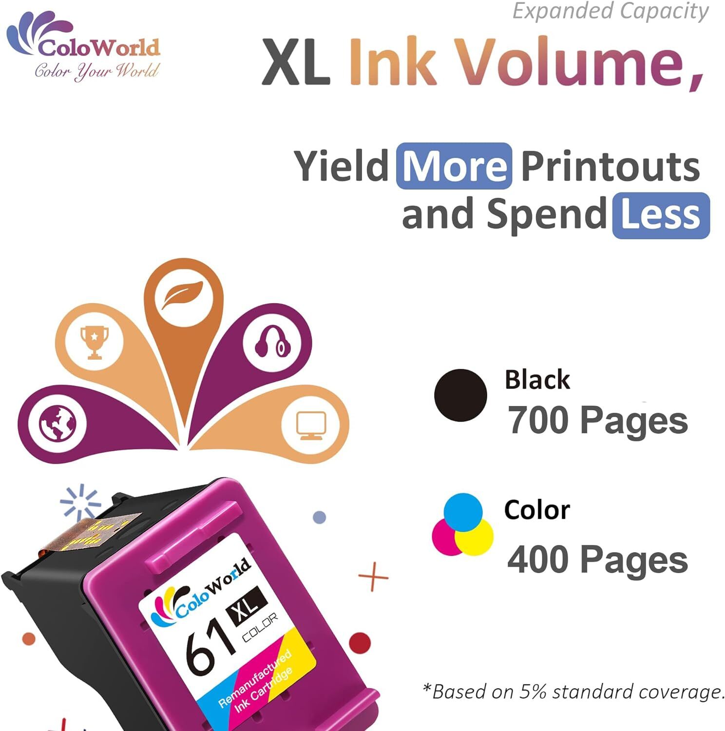 2PK #61 XL Black Ink Cartridge for HP 61 ENVY 4500 4501 4502 4508 5530 5531 5535