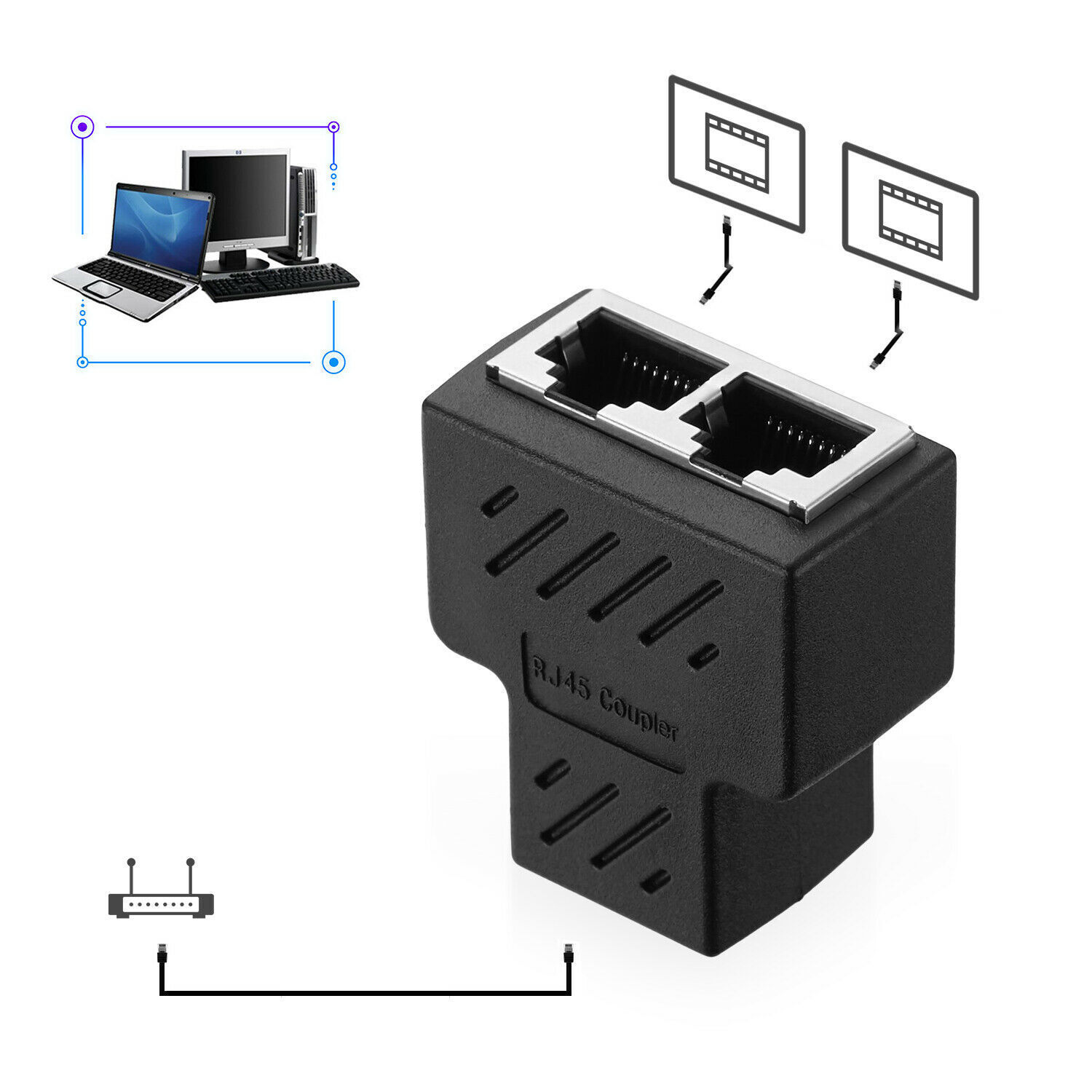 RJ45 Splitter Adapter LAN Ethernet Cable 1-2 Way Dual Female Port Connector Lot