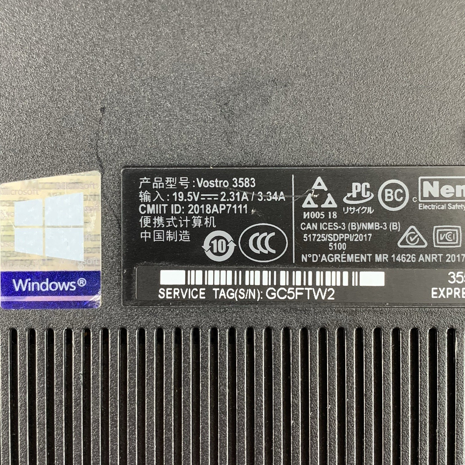 Dell Vostro 3583 15.6″ Laptop I5-8265U 1.60 GHz 8 GB RAM No OS/HDD/AC