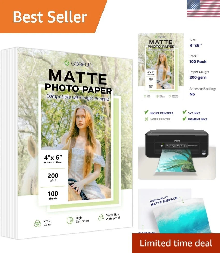 Matte Photo Paper 4×6, 200 GSM/54LB Inkjet Photo Paper for Printer 100 Sheets…
