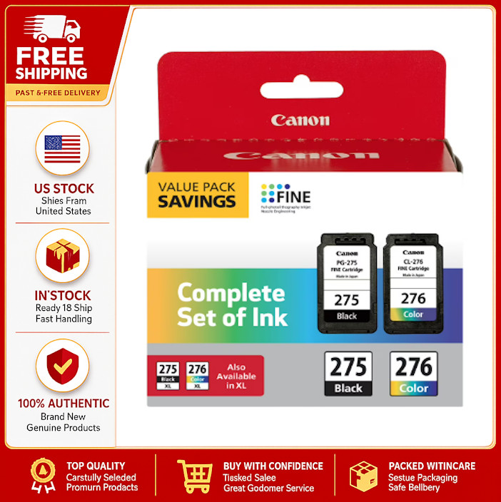 Canon PG-275/CL-276 – Genuine Ink Cartridge Combo Pack for Select PIXMA Printers