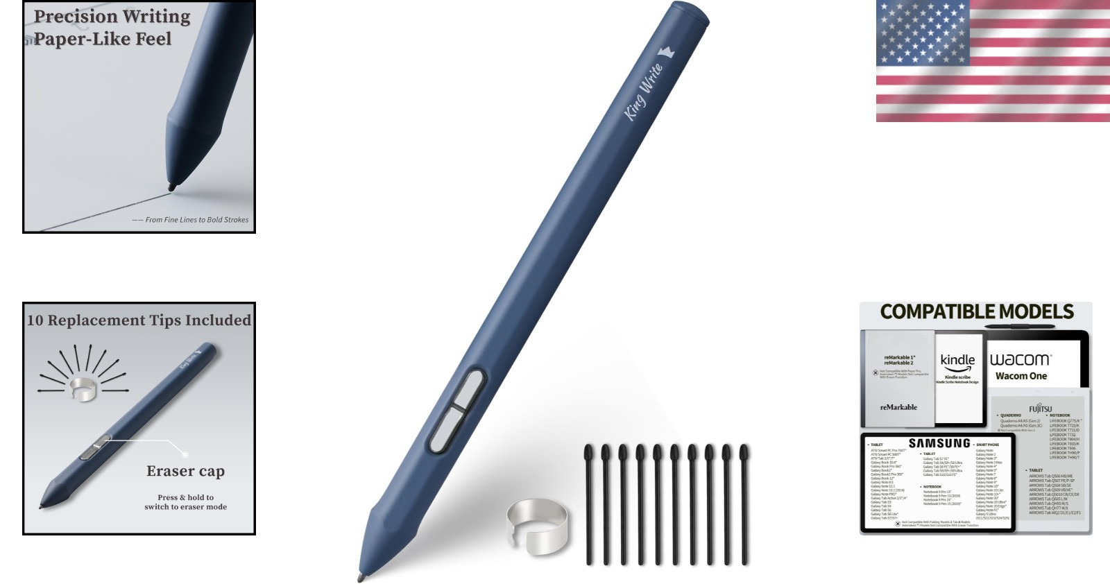 Battery-Free Stylus Pen with Eraser, 4096 Pressure Levels
