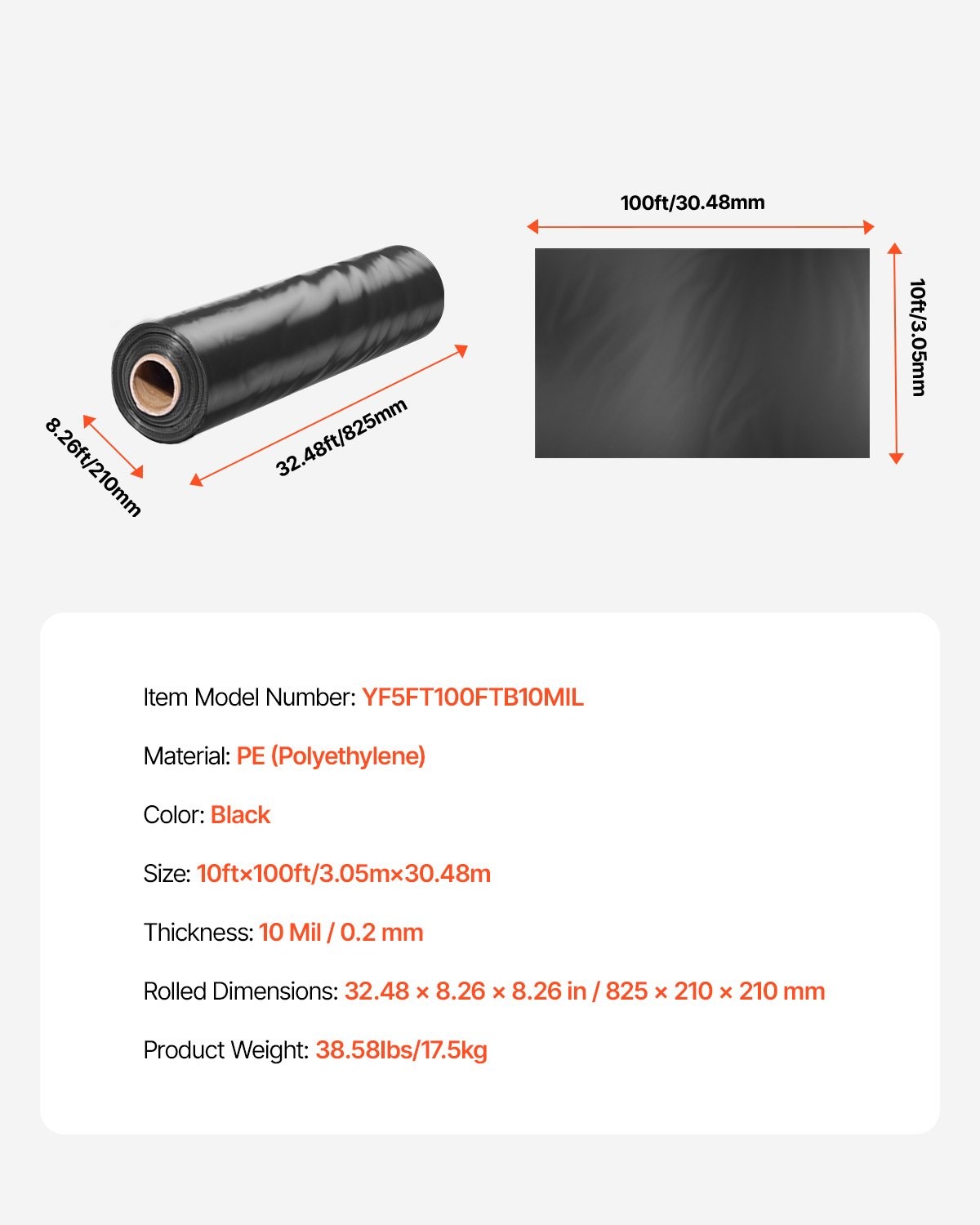 10 Mil Plastic Sheeting Heavy Duty 10′ x 100′, Thick Plastic Sheeting Roll, Plas