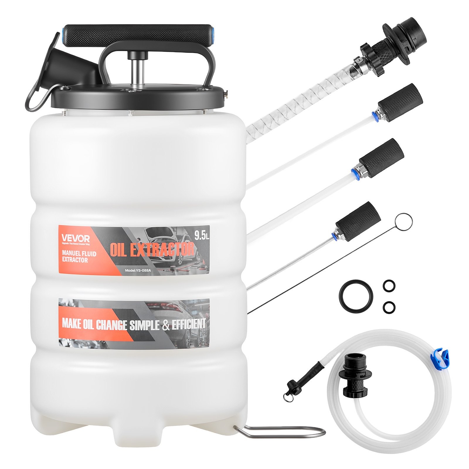Fluid Extractor, 9.5 L Capacity, Manual Vacuum Oil Extractor Pump with 59 in Lon