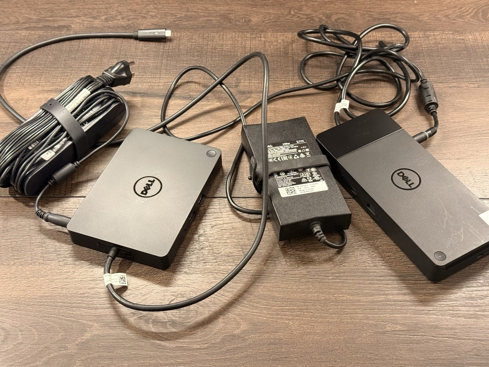 Lot of 2 Dell Docks WD19S & WD15 w/ Genuine AC Adapters + Lenovo 65W & HP 120W