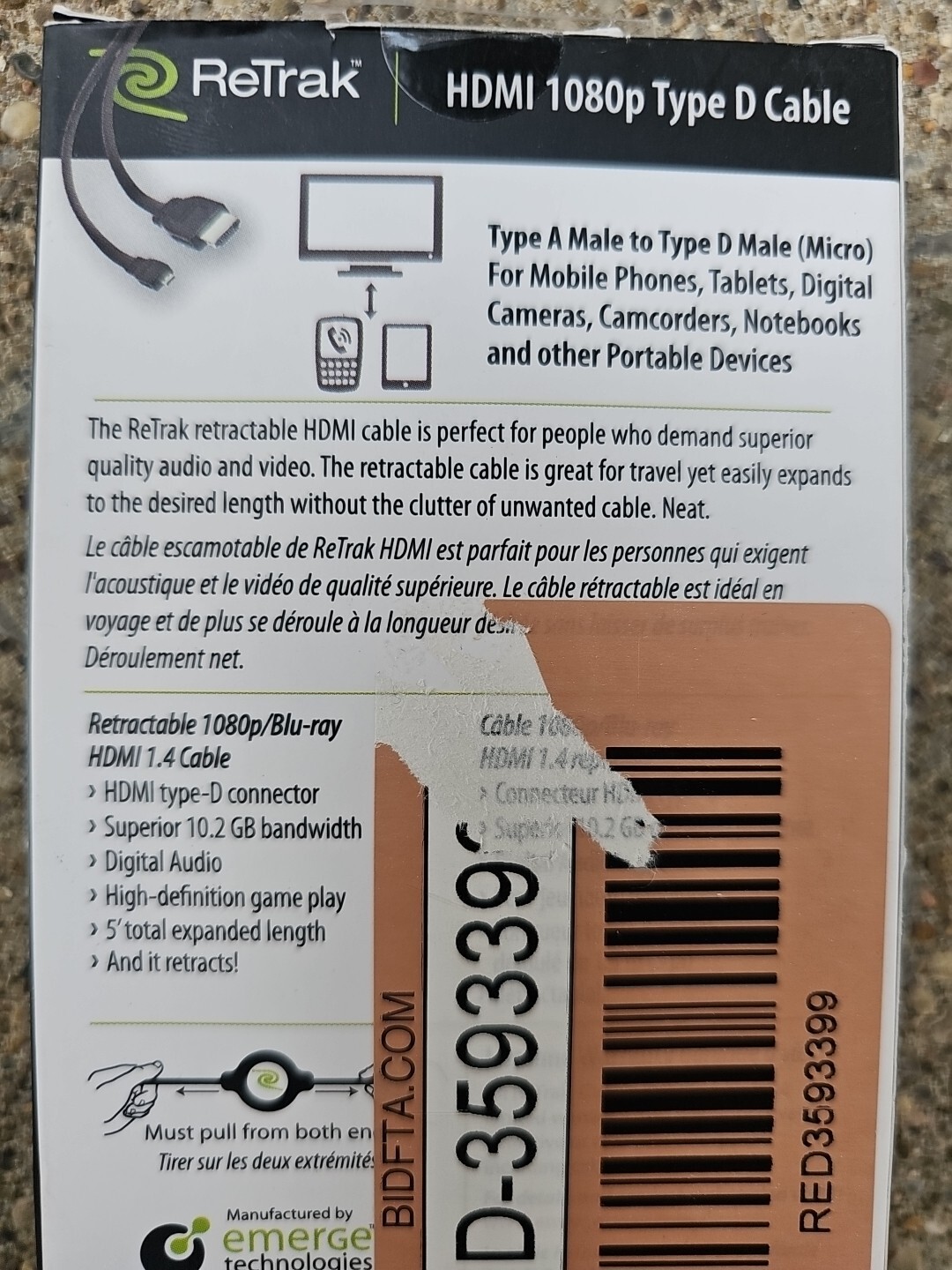 Retrak 1080p Micro HDMI 1.4 Type A Male To Type D Male (Micro USB) Bluray