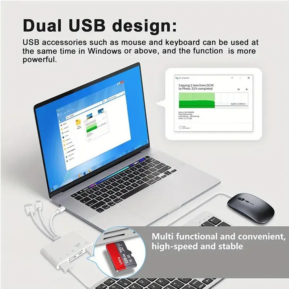 5 in 1 Memory Card Reader USB 3.0 OTG Adapter SD Card Reader For iPhone/iPad LOT