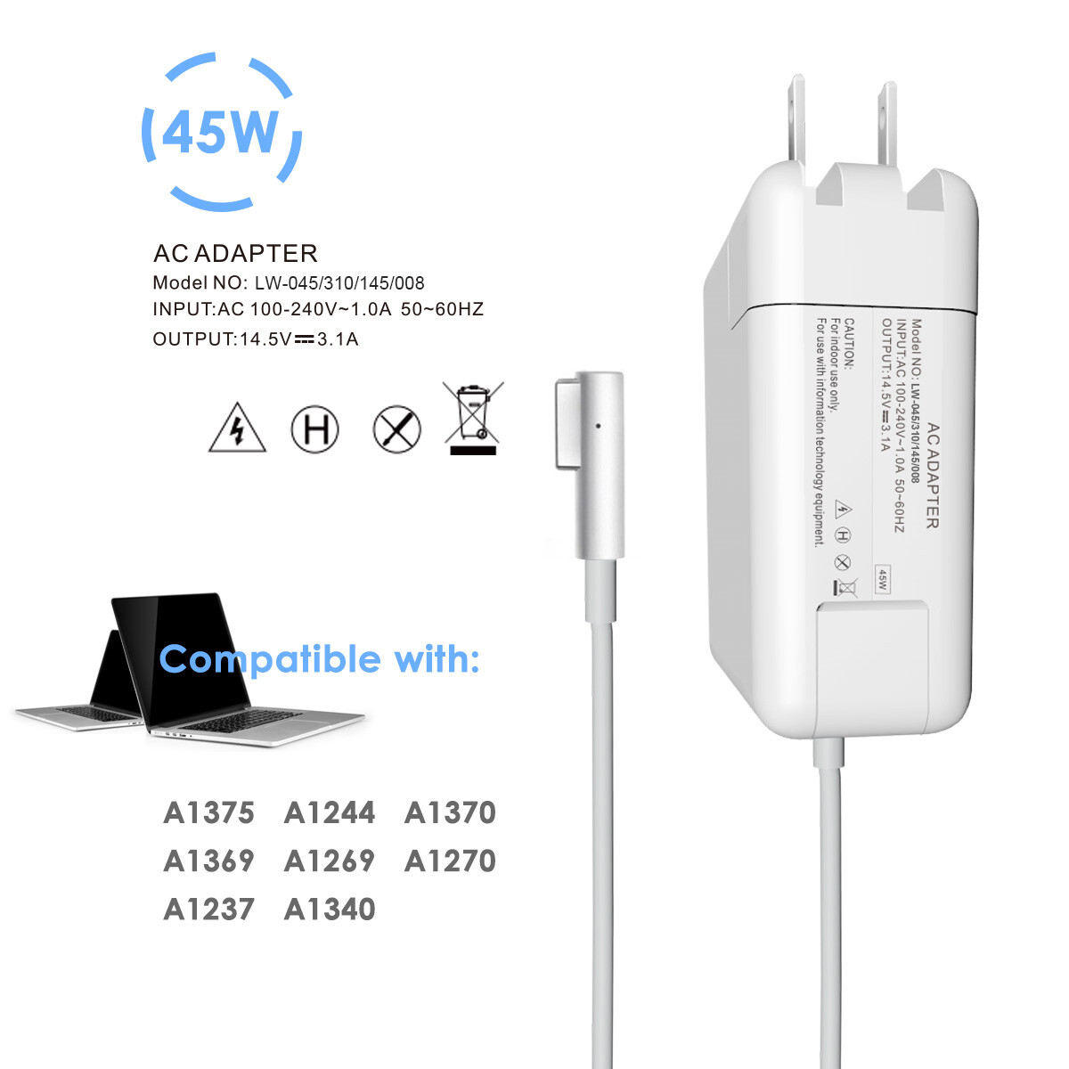 45W L-Tip Adapter Charger For Apple Macbook Air 11″ 13″ A1244 A1370 A1369 A1374*