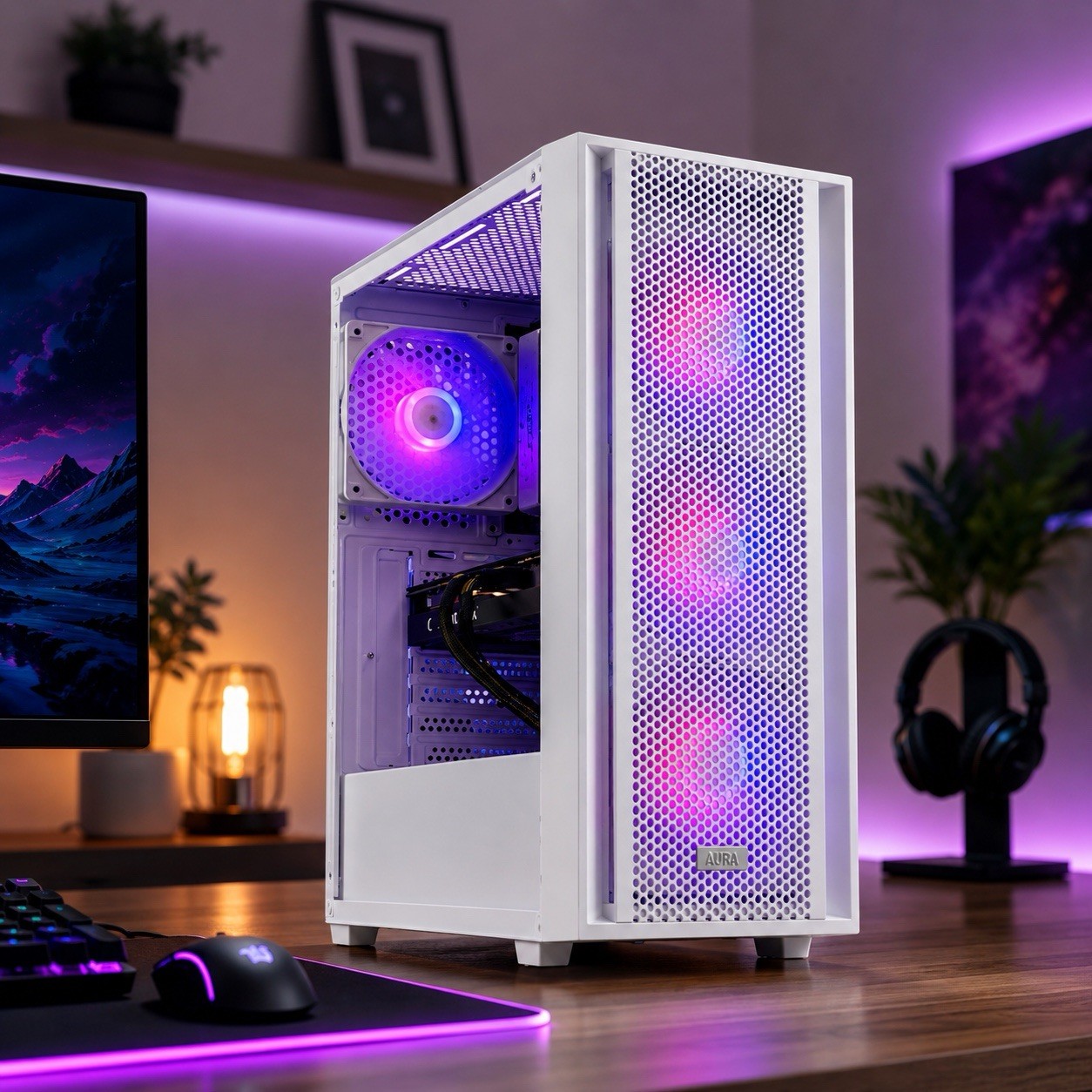 ARGB White Gaming Desktop i7 PC Up to 64GB RAM 1TB SSD RTX 5060 Win11 Wifi