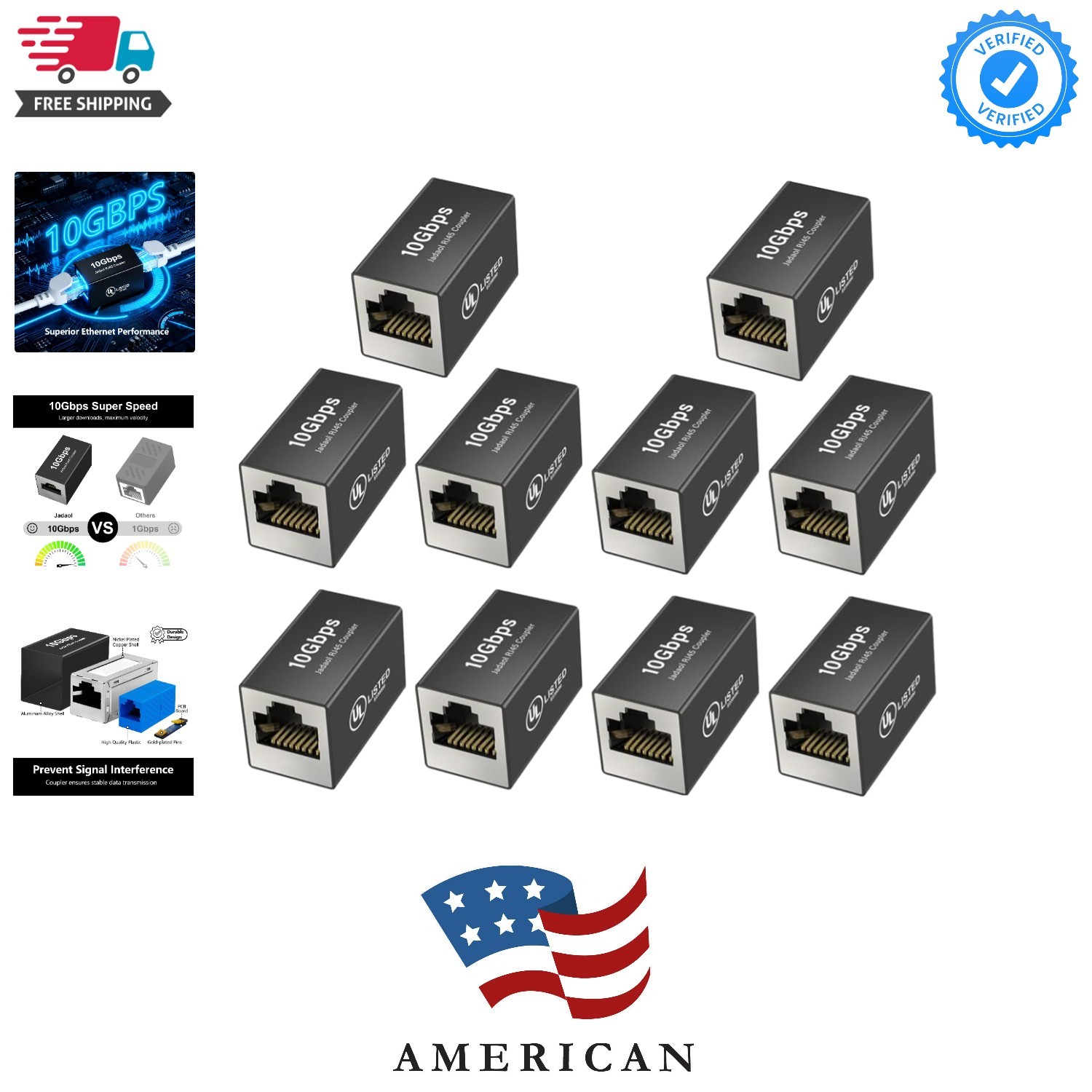 Listed Shielded RJ45 Coupler, 10Gbps Gold-Plated Contacts Aluminum Alloy Inli…