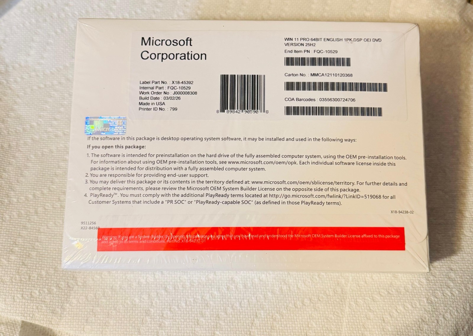 Windows 11 Pro 64 Bit DVD w Product Key Genuine Key Factory Sealed