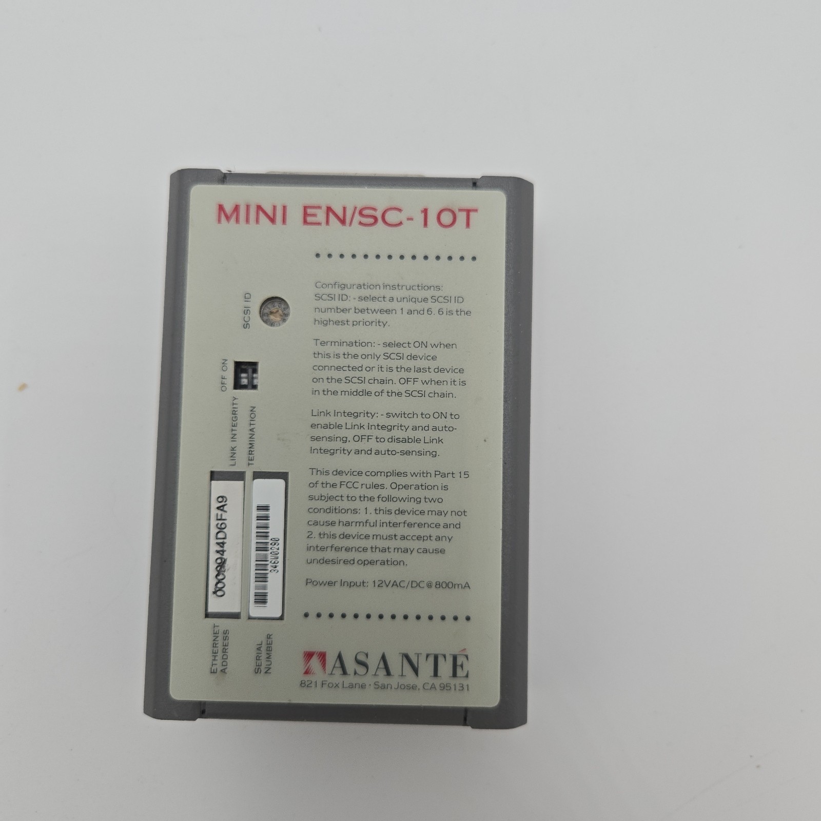 Asante Mini En/sc 10t Device Only No Cords
