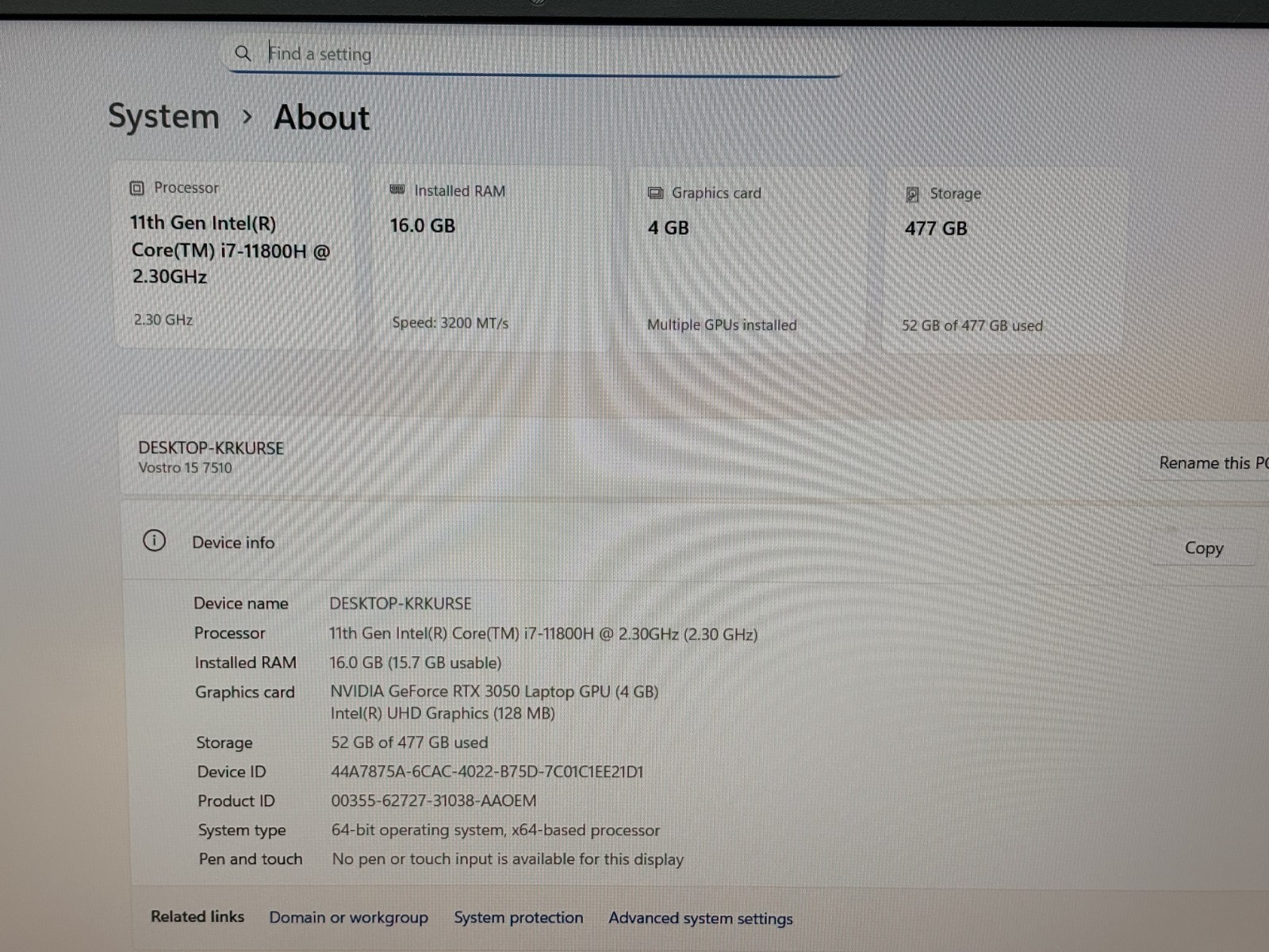 Dell Vostro 15 7510 Intel i7-11th Gen 2.30GHz 16GB RAM 512GB SSD Windows 11 Pro*