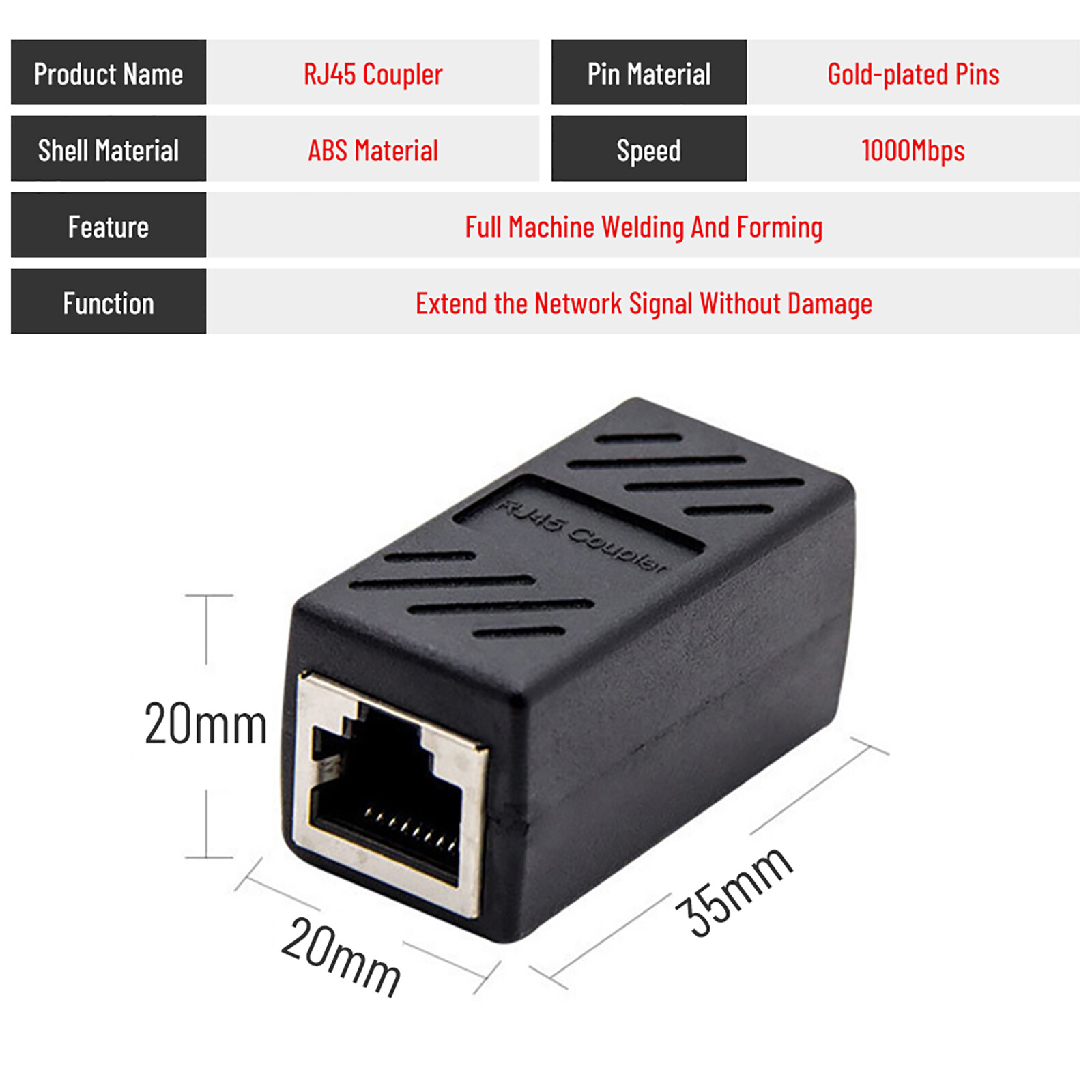 4X RJ45 Inline Coupler Cat7 Cat6 Cat5e Ethernet Network Cable Extender Connector