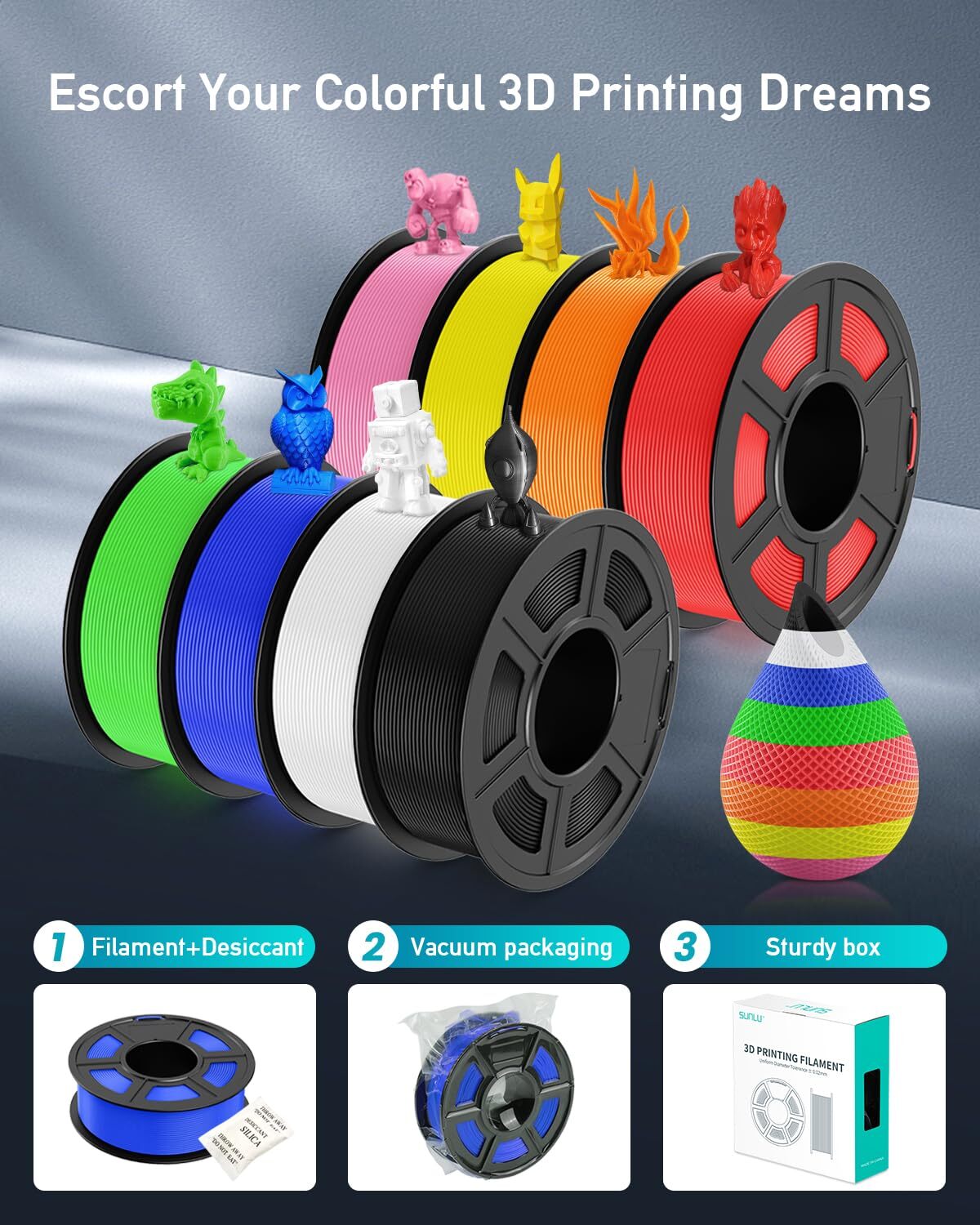 SUNLU PETG 3D Printer Filament 1.75mm with Spool Black +/- 0.02mm 5KG Pack