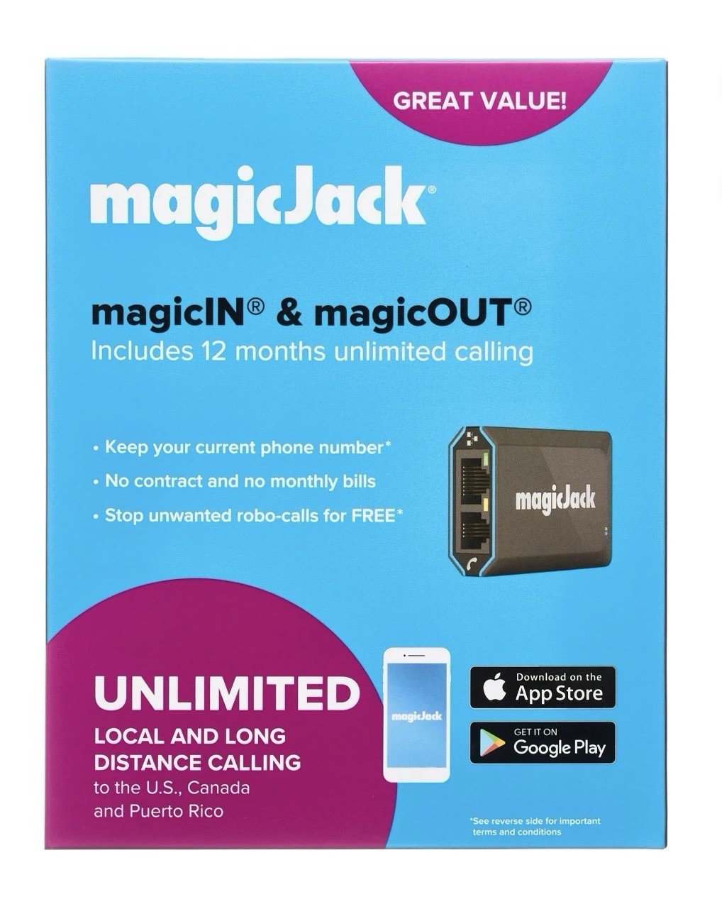 magicJack VOIP Adapter – Unlimited US & Canada Calls No Monthly Fees