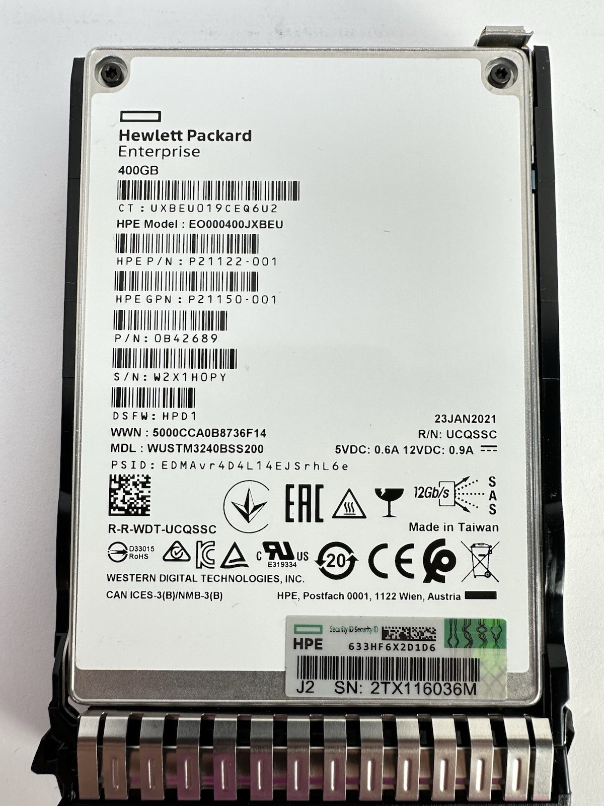 HPE 400GB SAS 12Gbps SC 2.5 SSD WI Write Intensive Smart Carrier Tray 12G SAS3