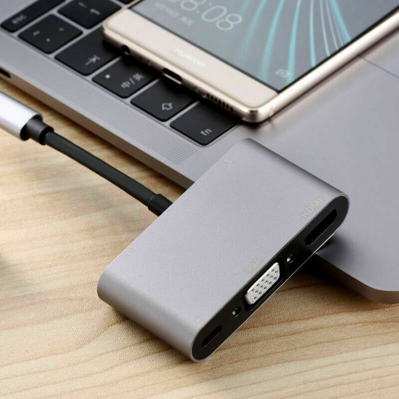 Type C to HDMI/VGA/USB 3.0/3.5mm Audio/USB-C PD Port Adapter 5 in1 Converter Hub