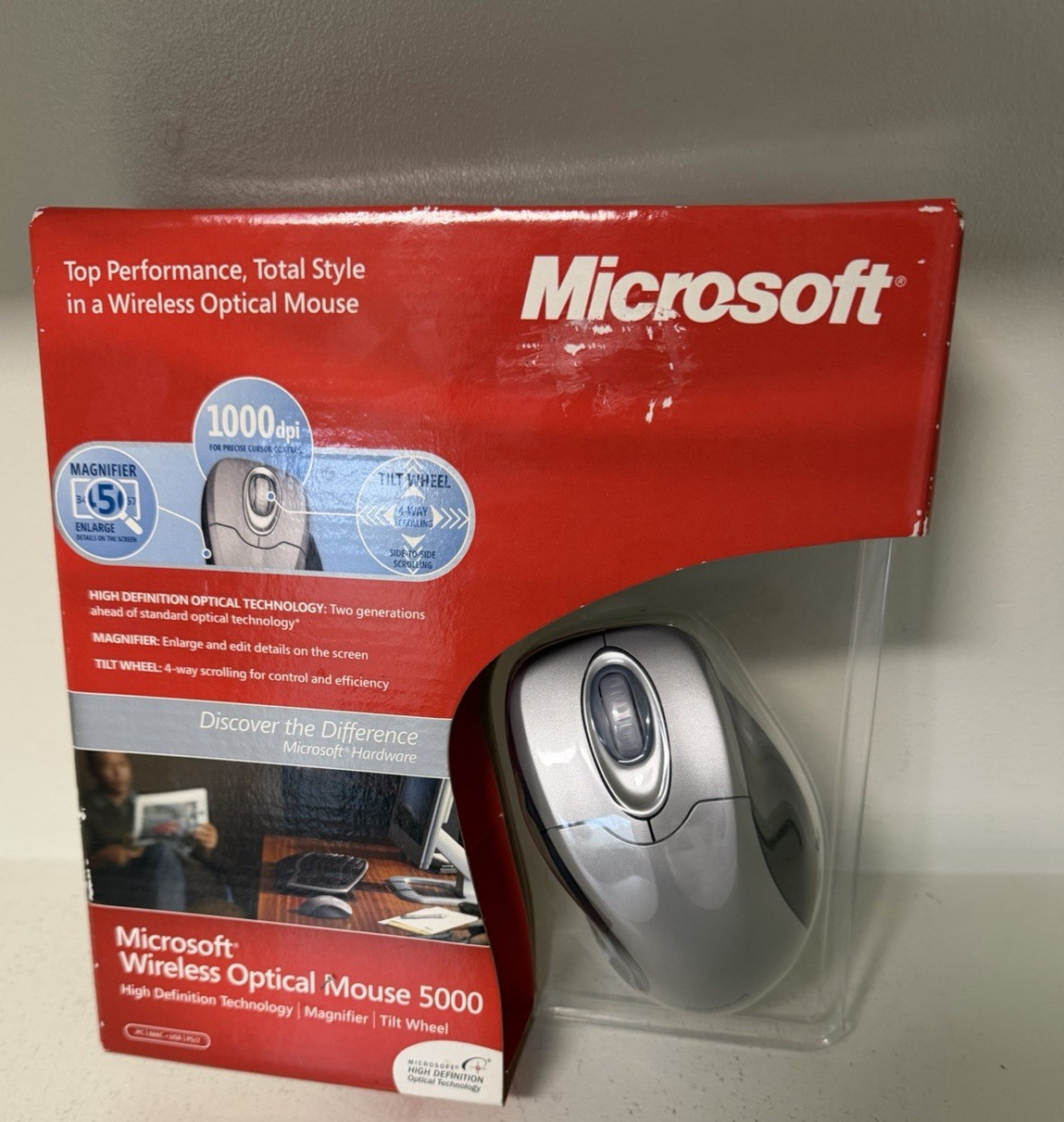 Microsoft Wireless Optical Mouse 5000 Tilt Wheel 4 Way Scrolling