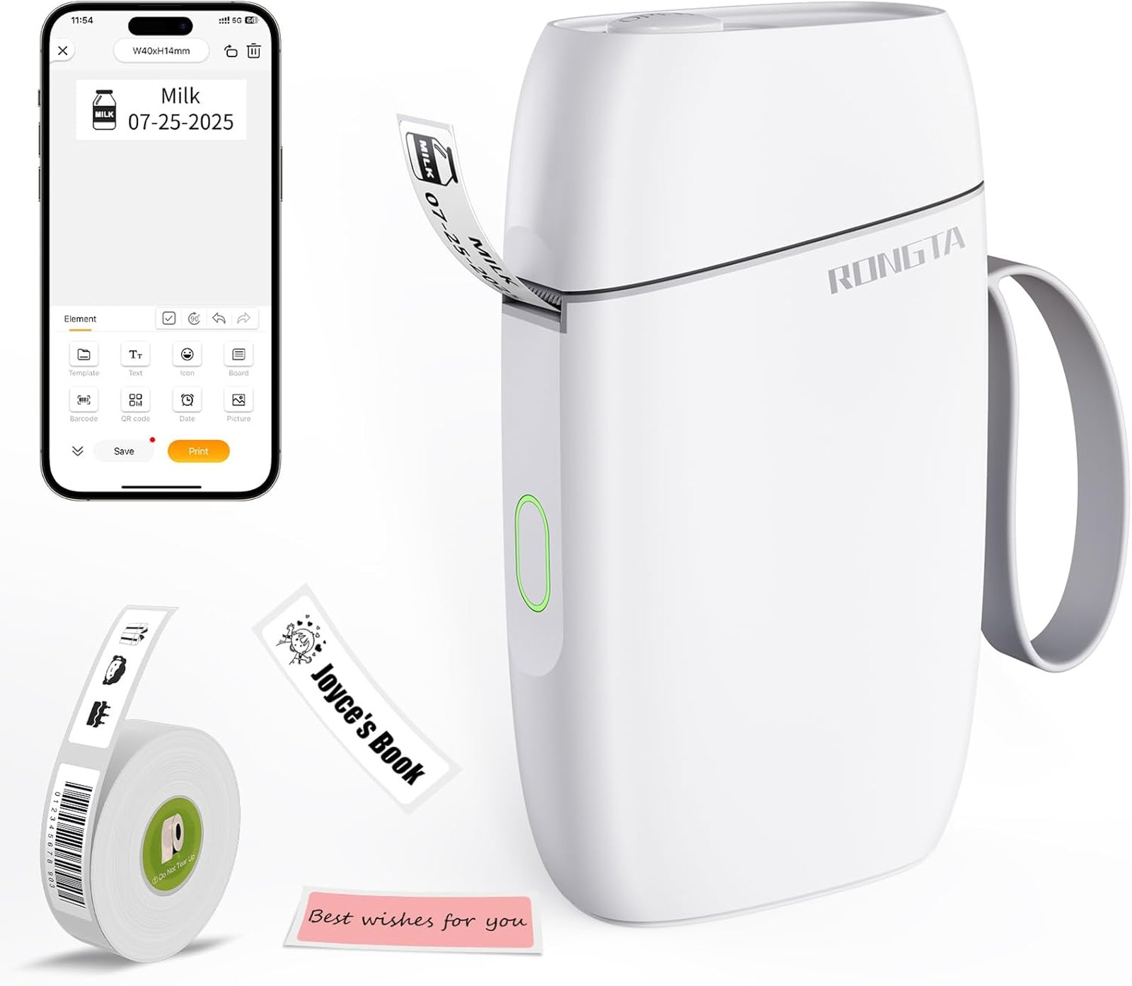 Portable Bluetooth Label Maker with Tape, Mini Thermal Printer Wireless Handheld