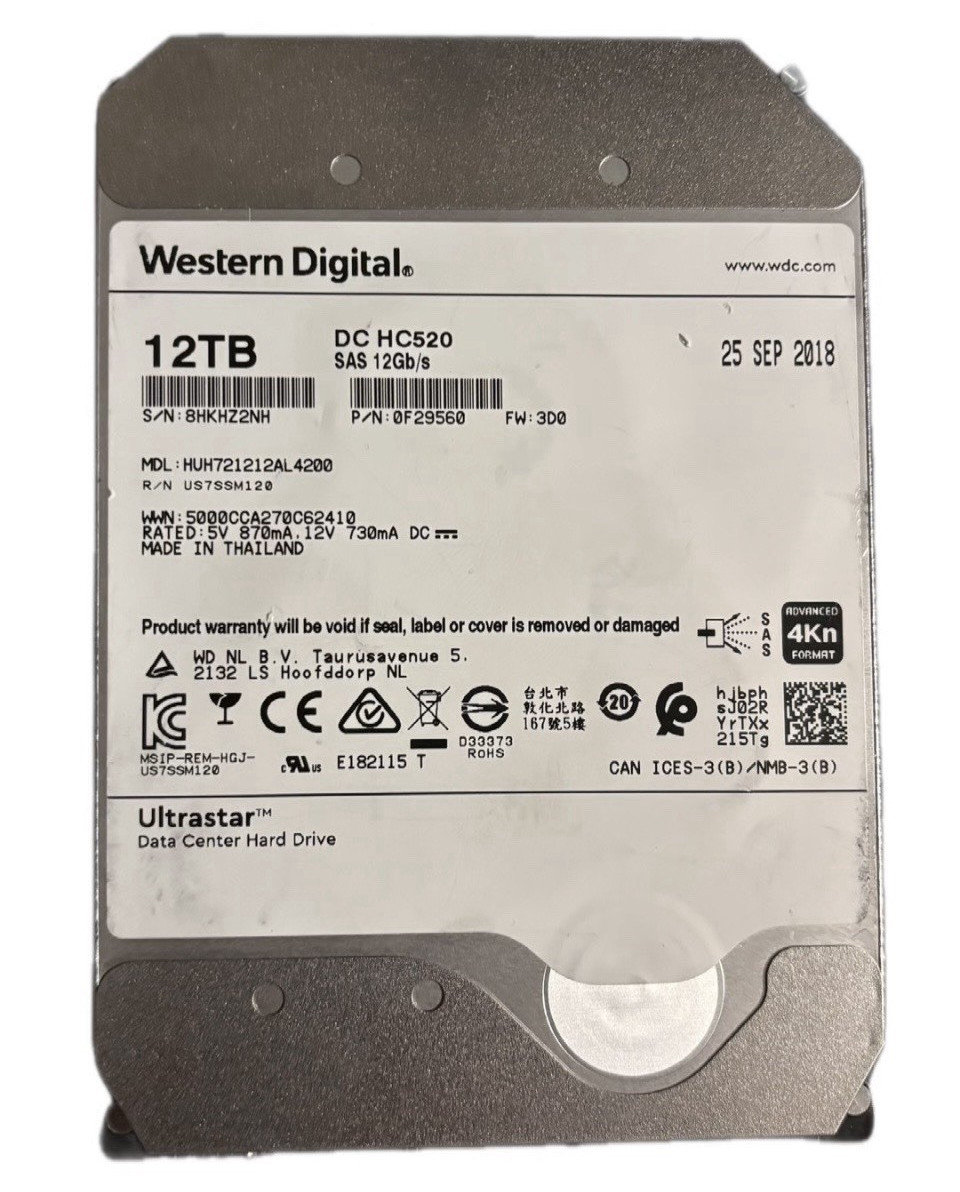 Western Digital Ultrastar DC HC520 12TB SAS 12Gb/s 3.5″ 7200RPM 256MB 4Kn HDD