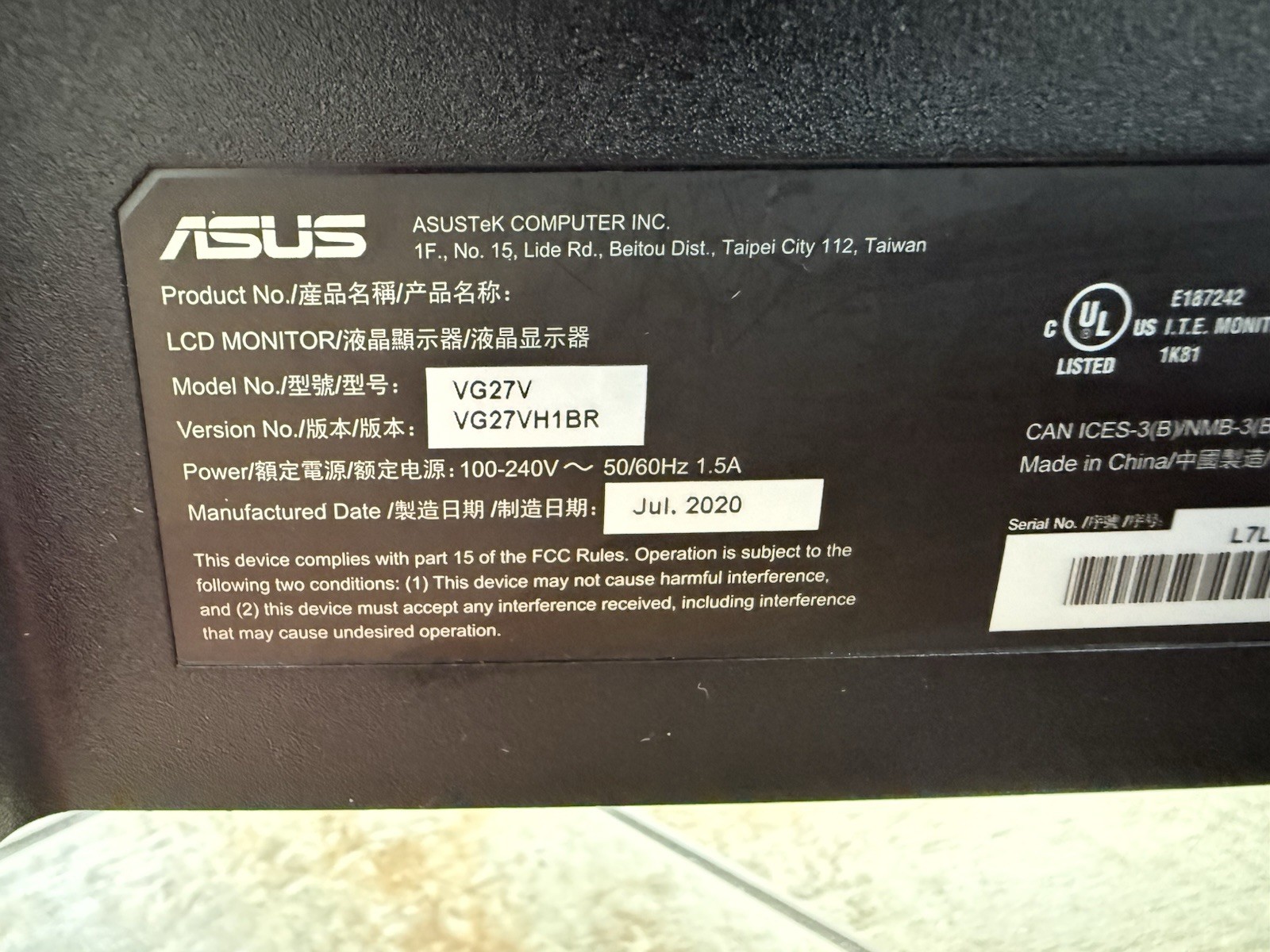 ASUS TUF Gaming VG27VH1BR 27” Curved 165Hz FHD 1080p Gaming Monitor
