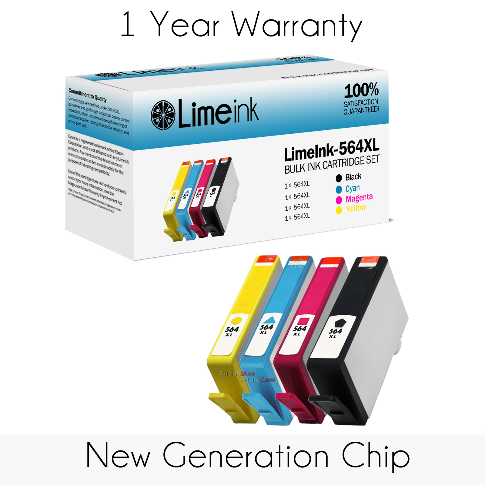 New Gen 4 Pack 564XL Ink Cartridge Set for HP Photosmart 5515 5520 7510 Printer