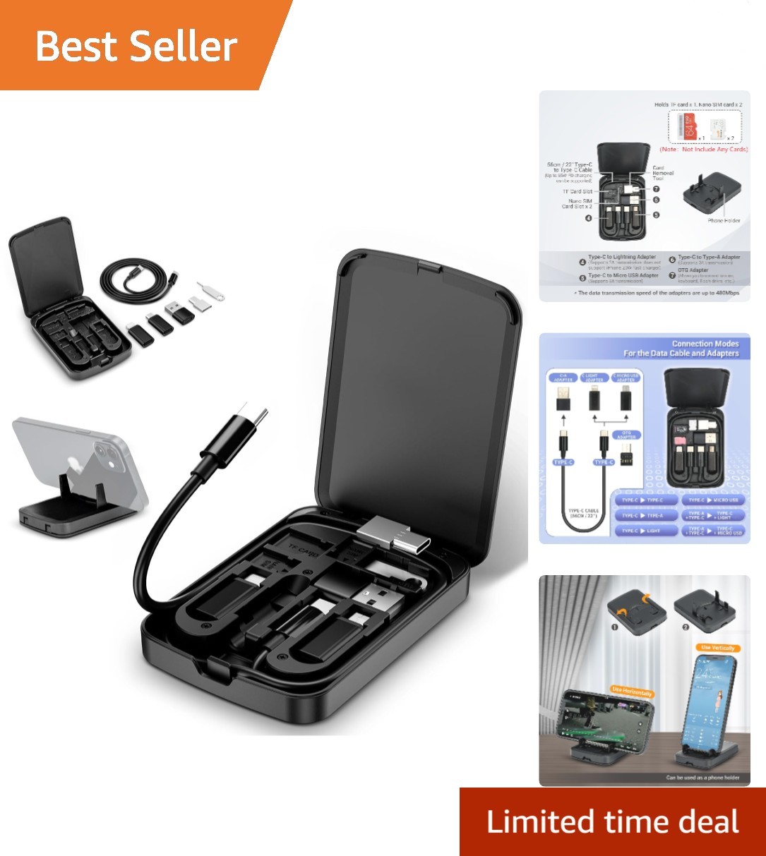 Multi-Functional USB-C Adapter Kit: 22-Inch Cable & 4 Travel-Friendly Connectors