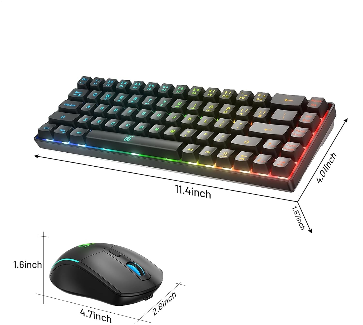Snpurdiri 60% Wireless Gaming Keyboard & Mouse Combo, 68Key Backlit Rechargeable