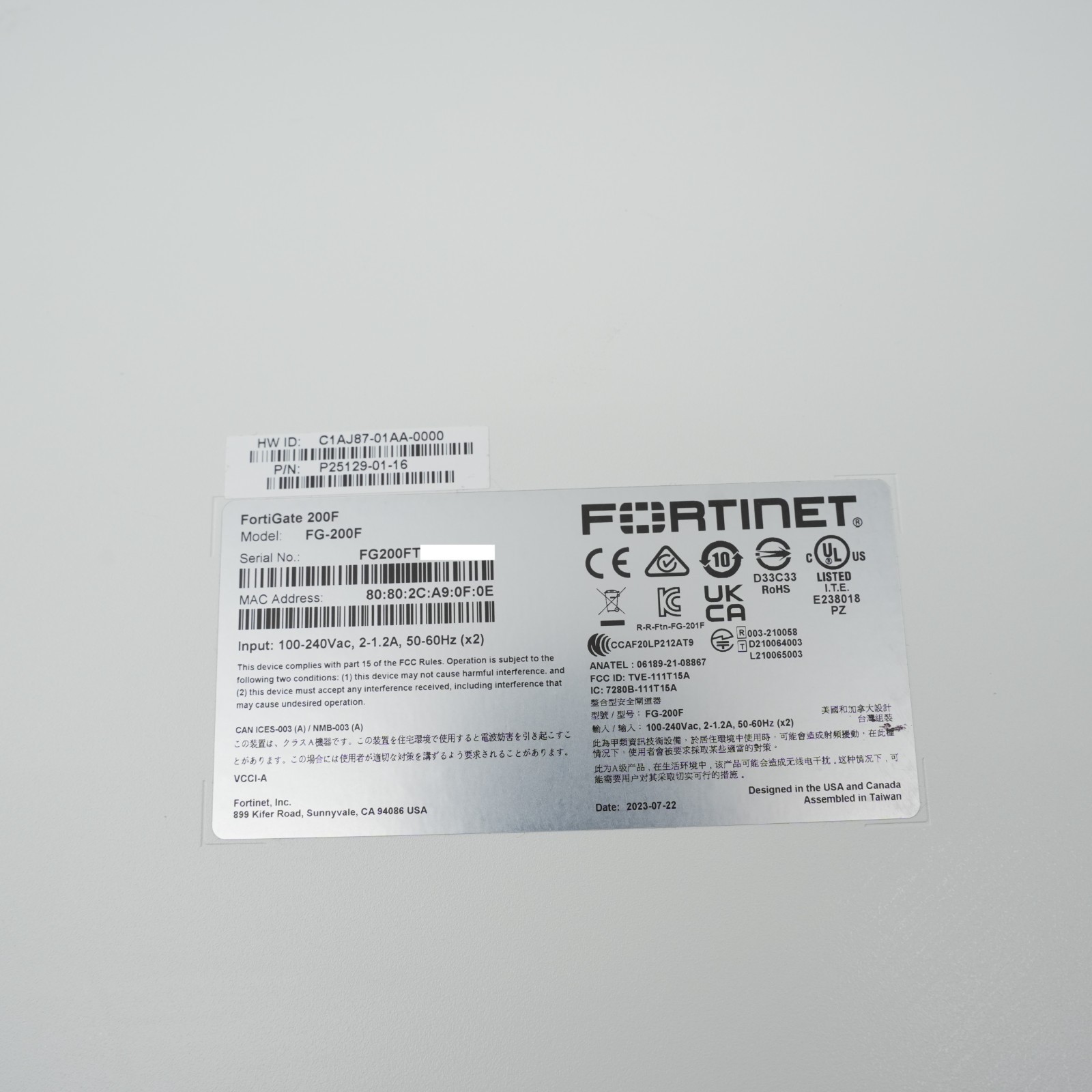 Fortinet FortiGate 200F FG-200F Firewall Security Appliance Tested Working Japan
