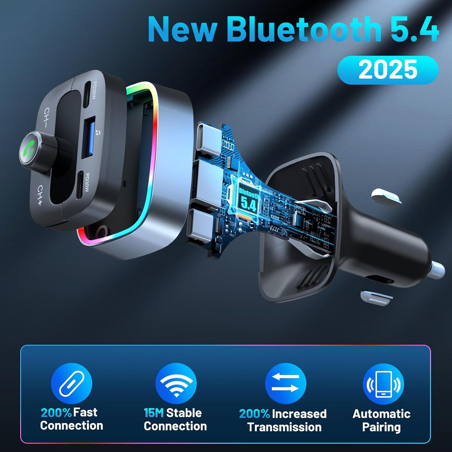 Bluetooth 5.4 Car Adapter 60W Charging USB Bluetooth Adapter for Car,Wireless Fm