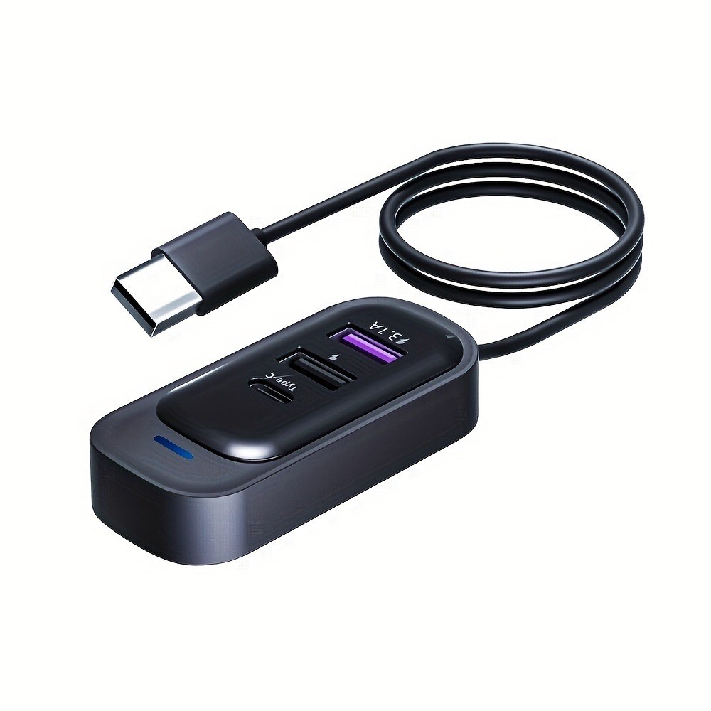Compact Plug-And-Play Sleek Reliable 3-Port USB 3.0 Hub Type-C Extension Charger