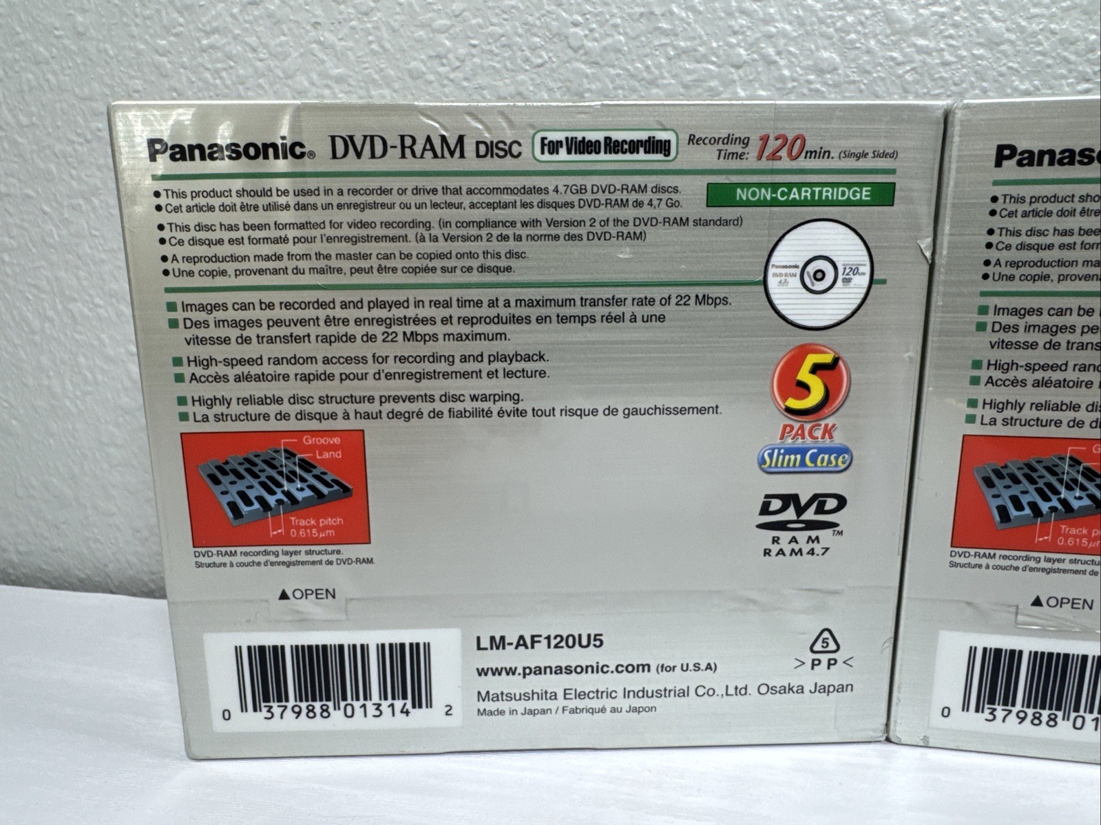 Lot Of 3 Panasonic LM-AF120LU5 DVD Ram Disc 120 Min. 5 Packs – Brand NEW!