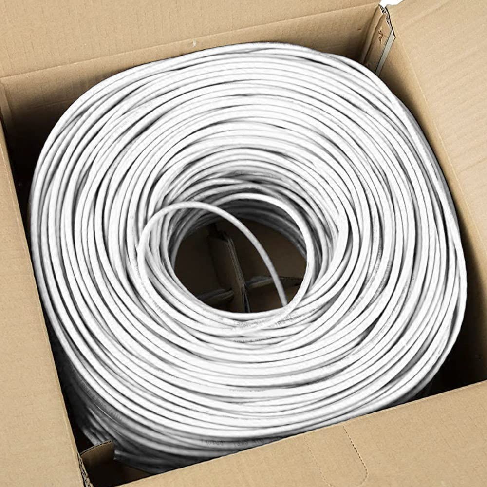 Cat5e Ethernet Cable 1000ft Plenum CMP Solid 24AWG UTP 350MHz Easy Pull White