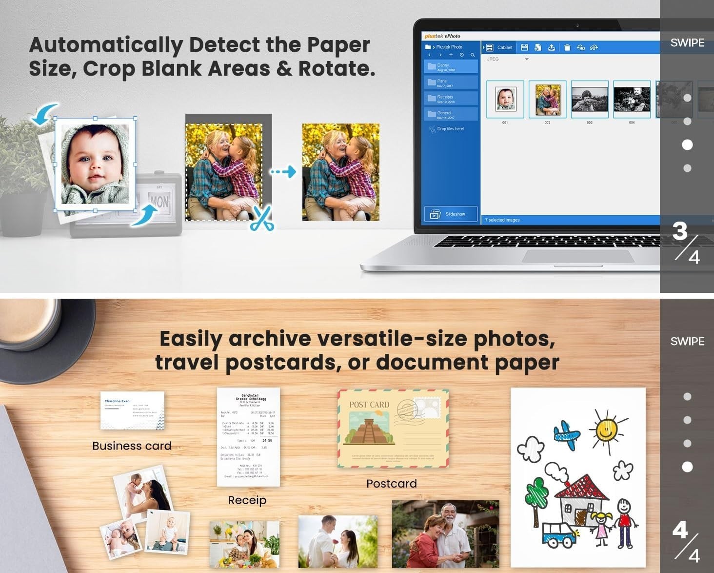 Photo Scanner ePhoto , Scans 4×6 inch Photos in 2 Seconds, Auto crop and desk…