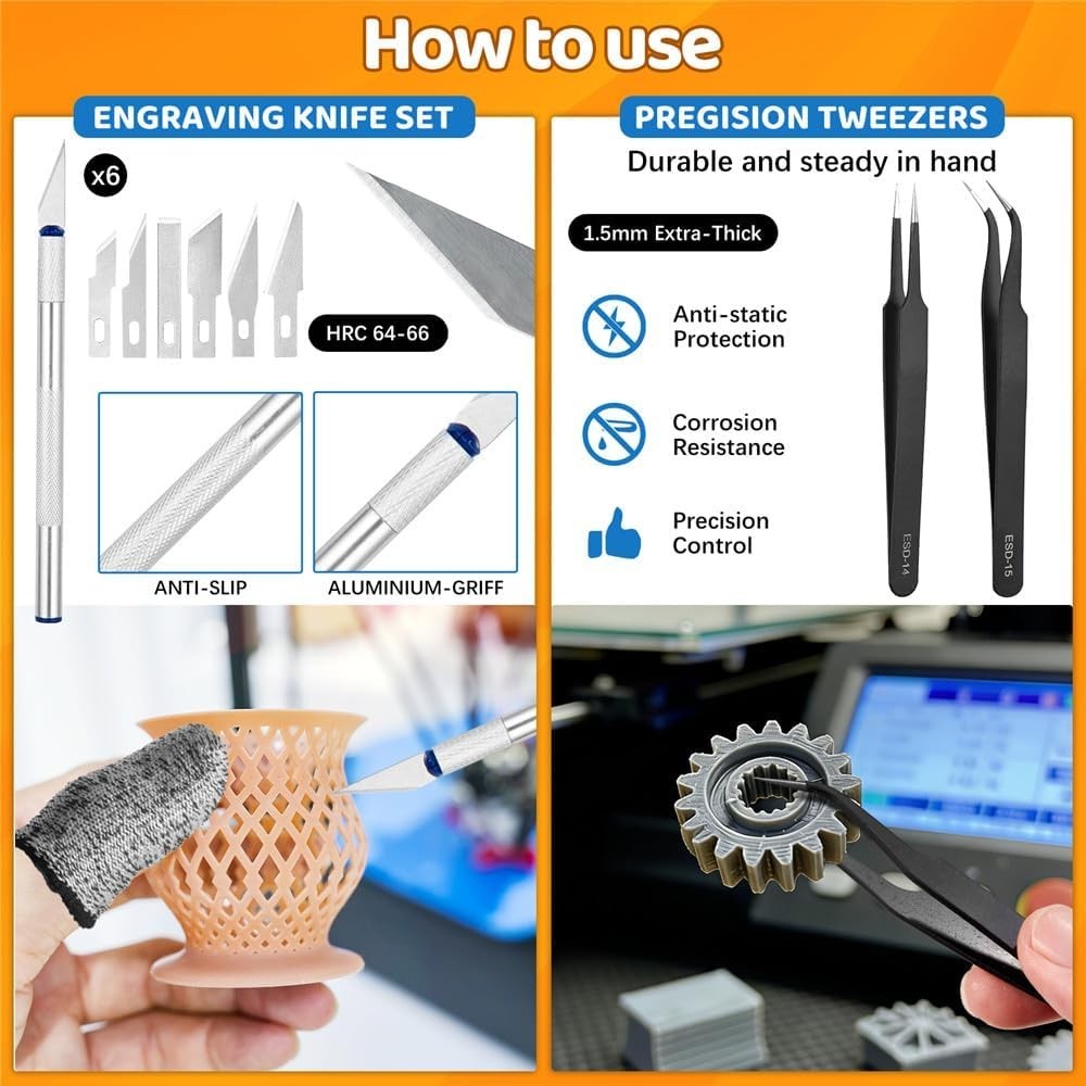 50Pcs 3D Printer Tool Kit & Accessories for All FDM/SLA Printers, Includes Nozzl