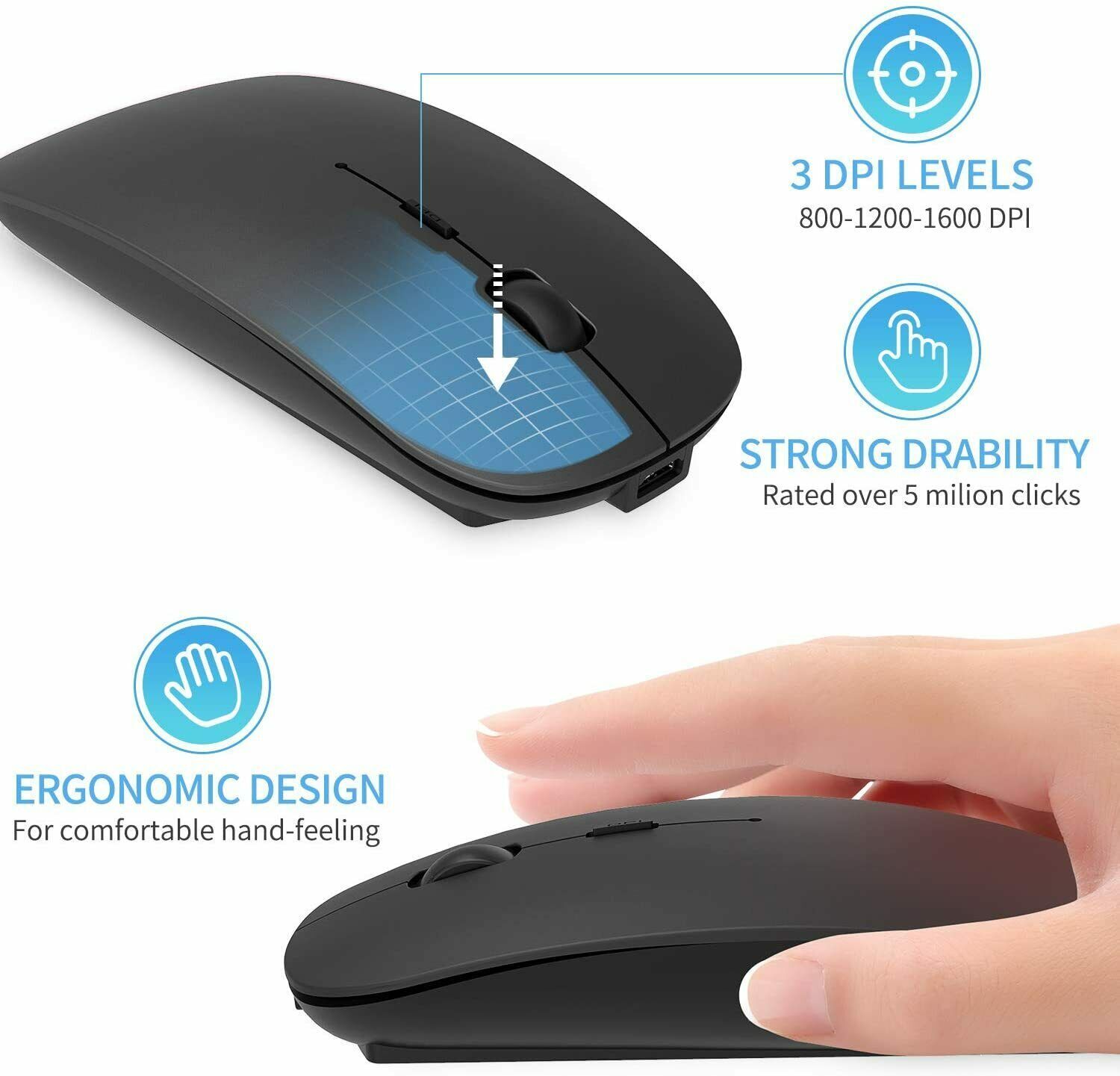 2.4GHz Wireless Bluetooth Optical Mouse USB Rechargeable RGB Mice For PC Laptop
