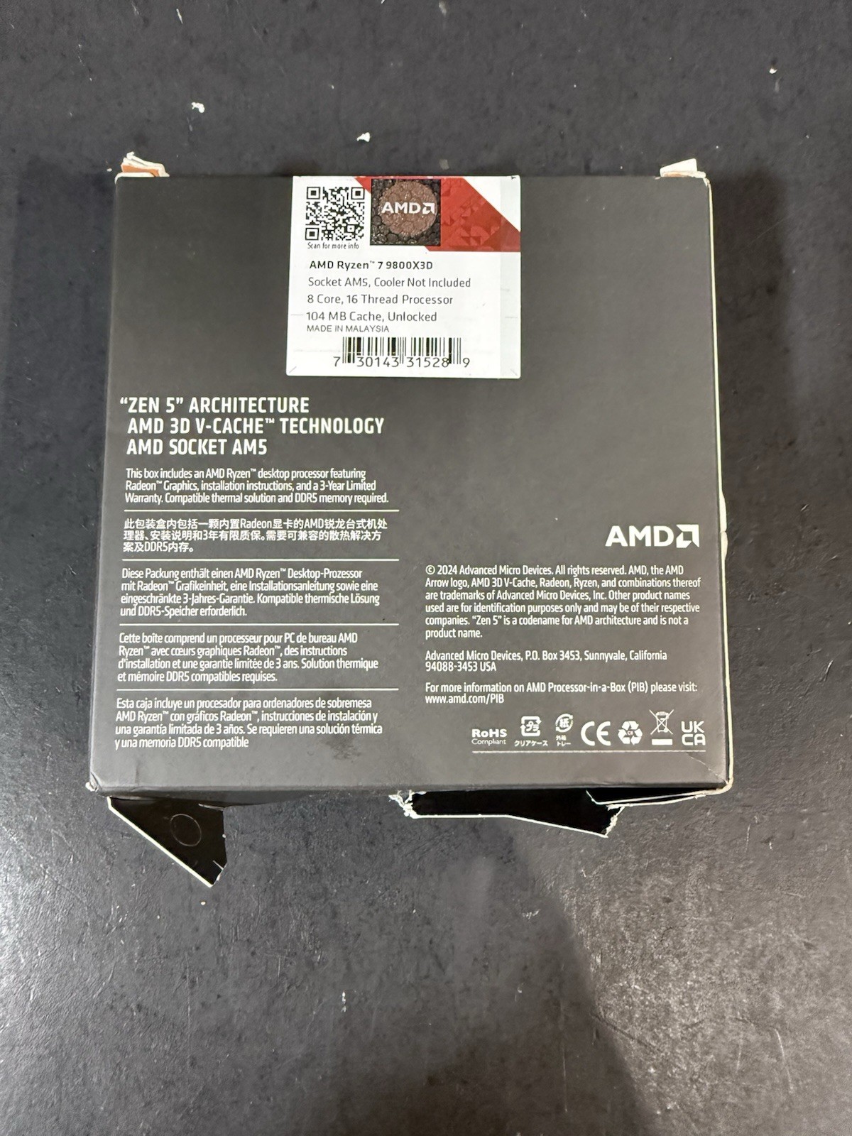 AMD Ryzen 7 9800X3D Granite Ridge AM5 4.70GHz 8-Core Boxed Processor
