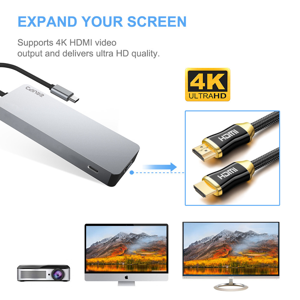 EQUIPD USB C HUB Type-C Adapter 4K HDMI USB 3.0 Charging for Macbook Pro & More