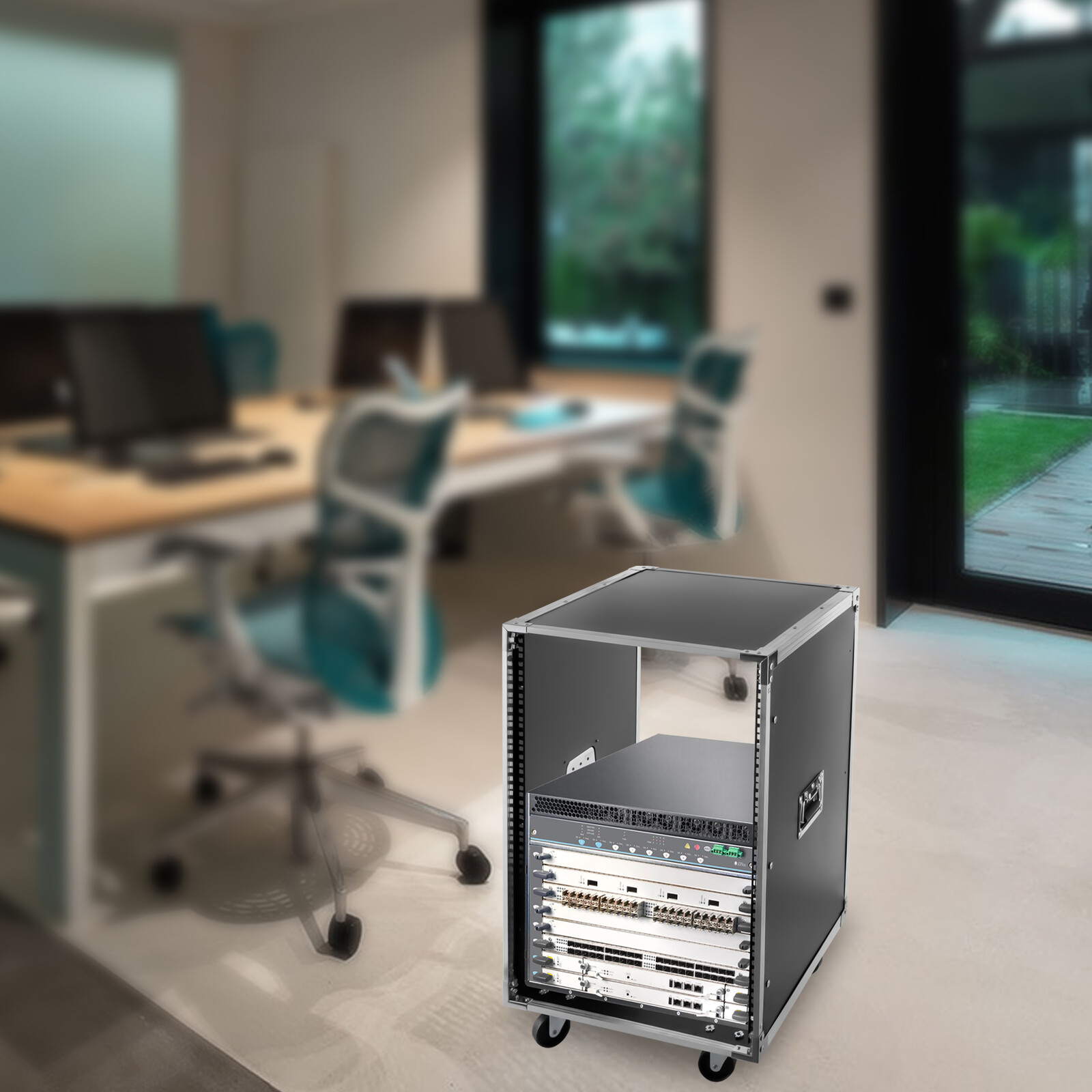 19 Inch 16U 4 Post Server Rack Open Frame Rolling Network Data Rack w/ Casters~