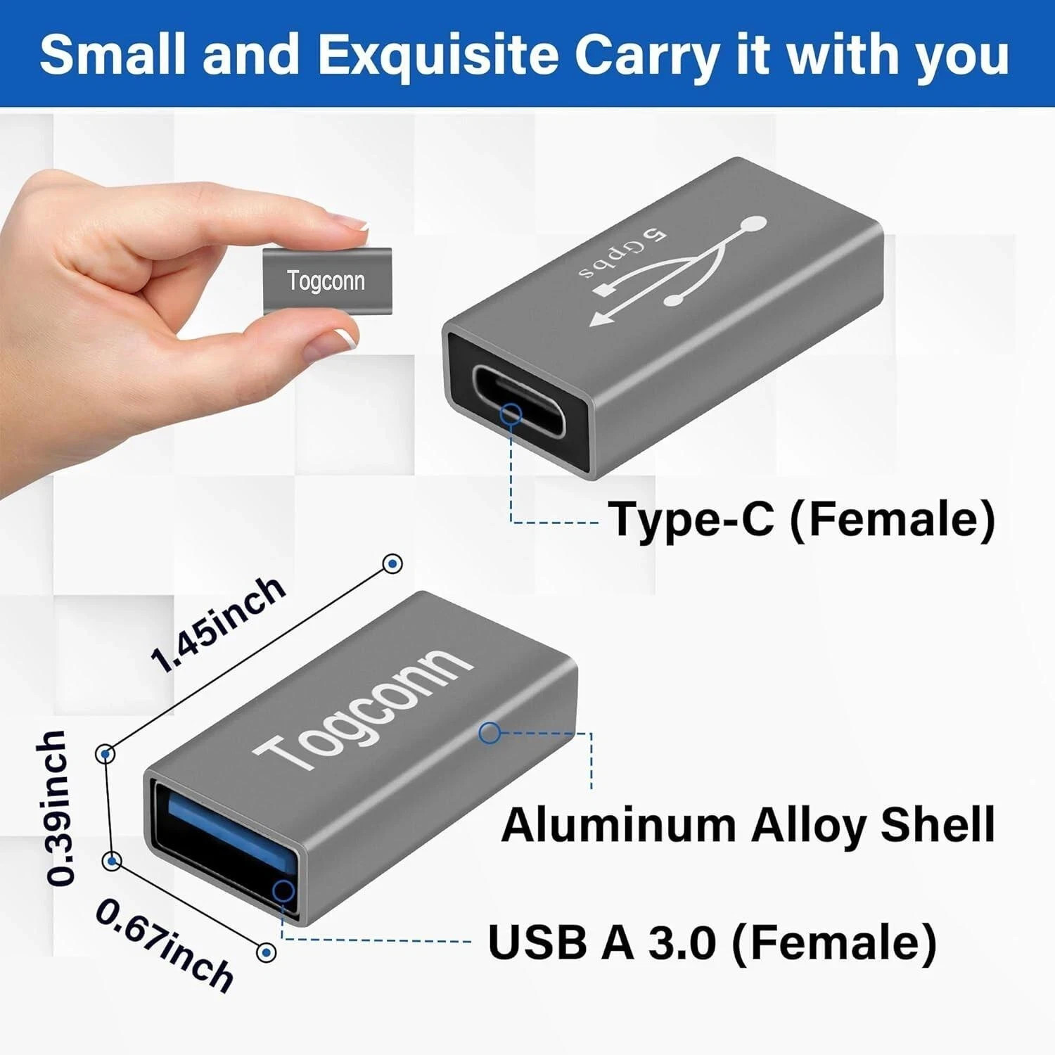 USB C to USB 3.0 Adapter (2 Pack),usb Type-c (female) to USB a (female) Coupl
