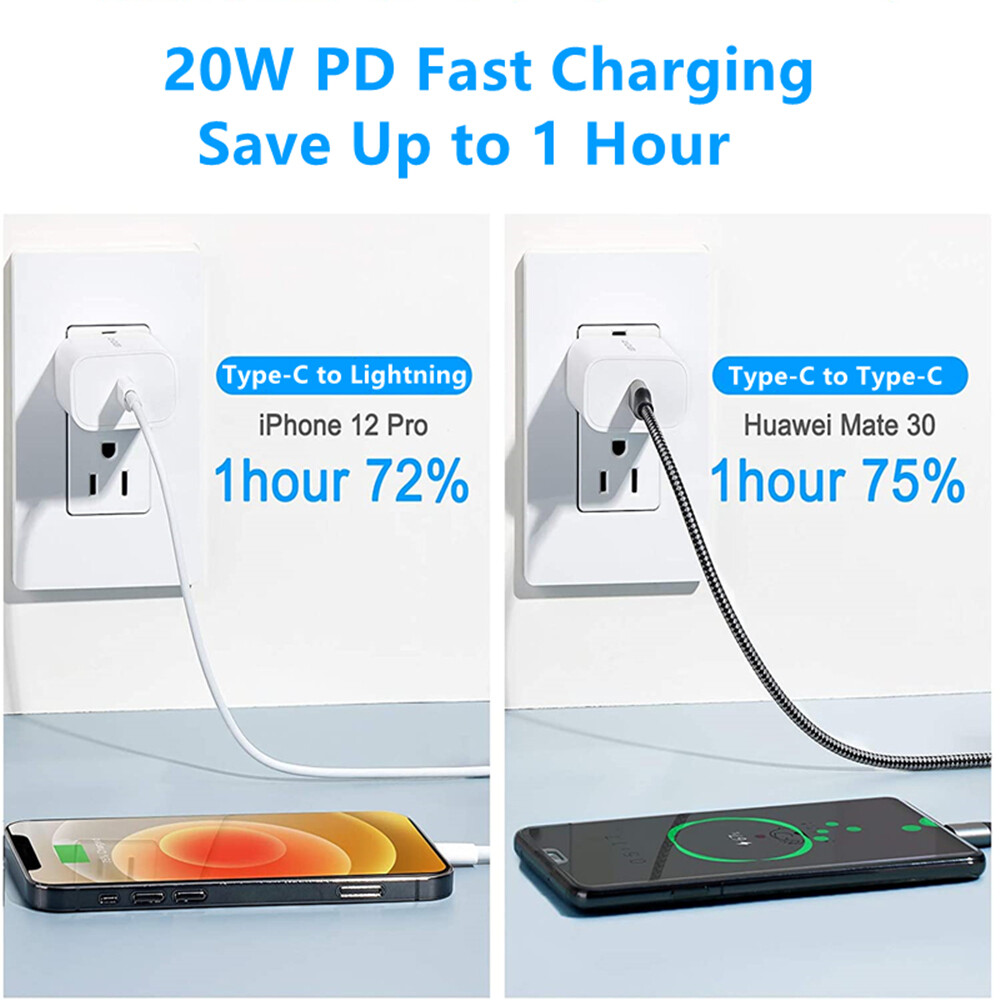 Fast Charger Block For iPhone 14 13 12 11 Pro Max 8 USB USB C 20W Power Adapter