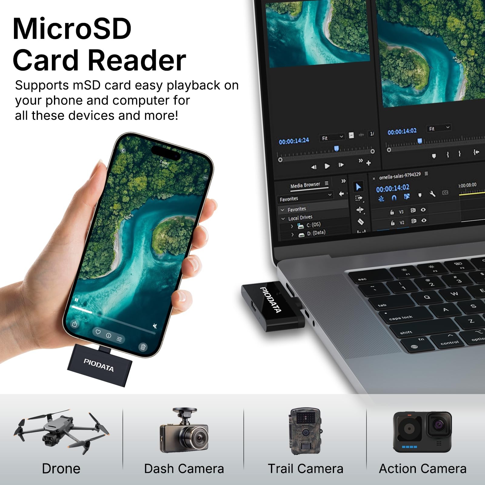 Micro SD Card Reader for iPhone 17/16/15, iPad, Android, Mac, PC, Laptop, USB…
