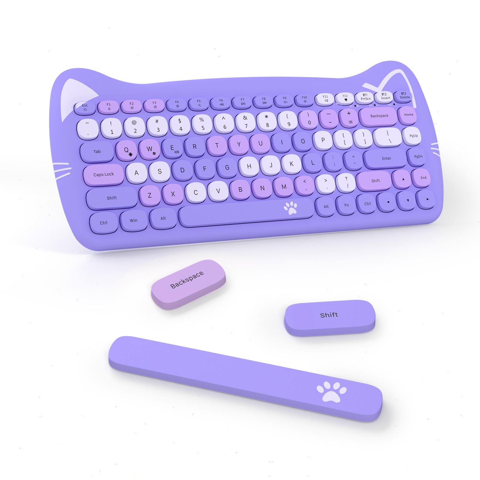 AJAZZ 3060i Cute Cat Ear Wireless Keyboard 84 Keys Silent Round Retro For PC Mac