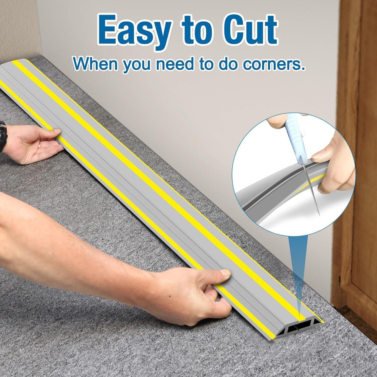 20Ft Floor Cable Cover Protector/PVC Duct/Easy to Unroll/Prevent Cable Trips
