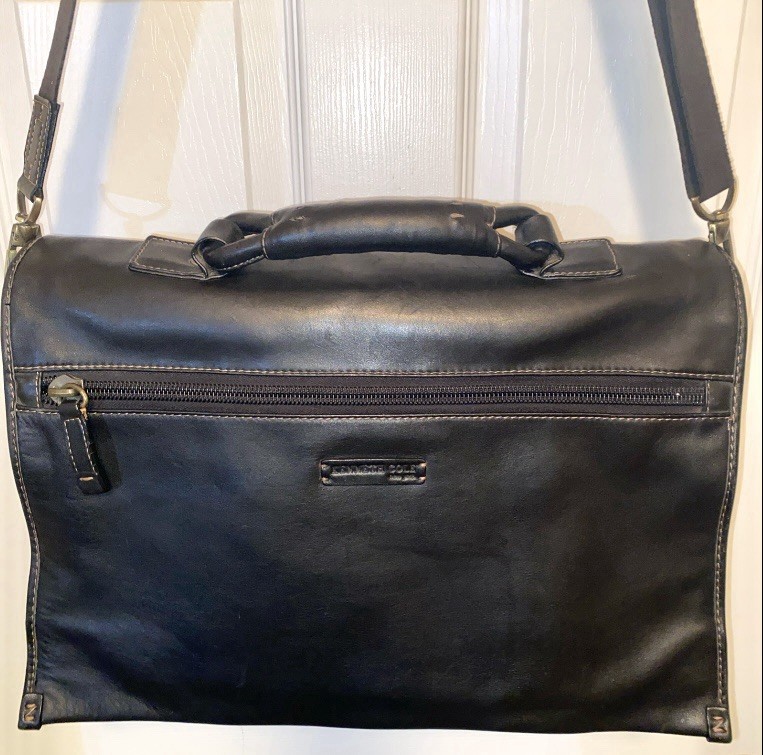 Vintage Kenneth Cole Black Leather Flapover Buckle Business Laptop Briefcase Bag