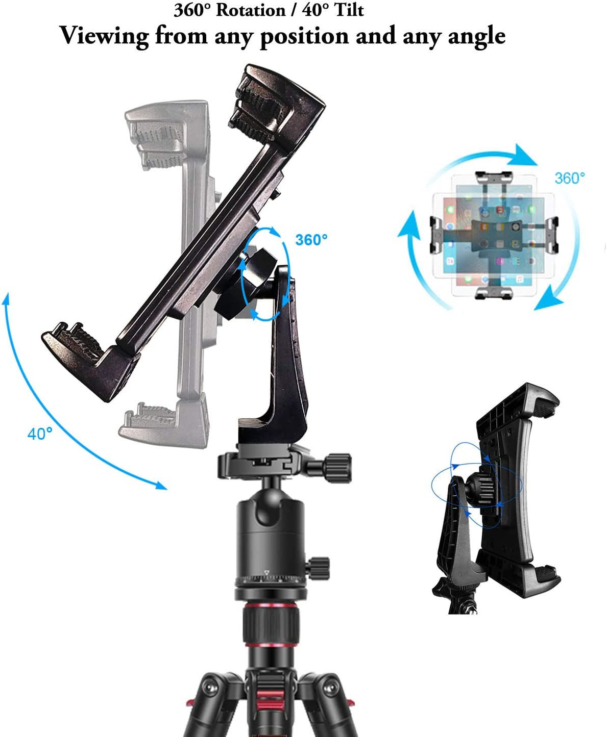 Ipad Tablet Tripod Mount Adapter 360 Degree Rotatable Universal Clamp Holder wit