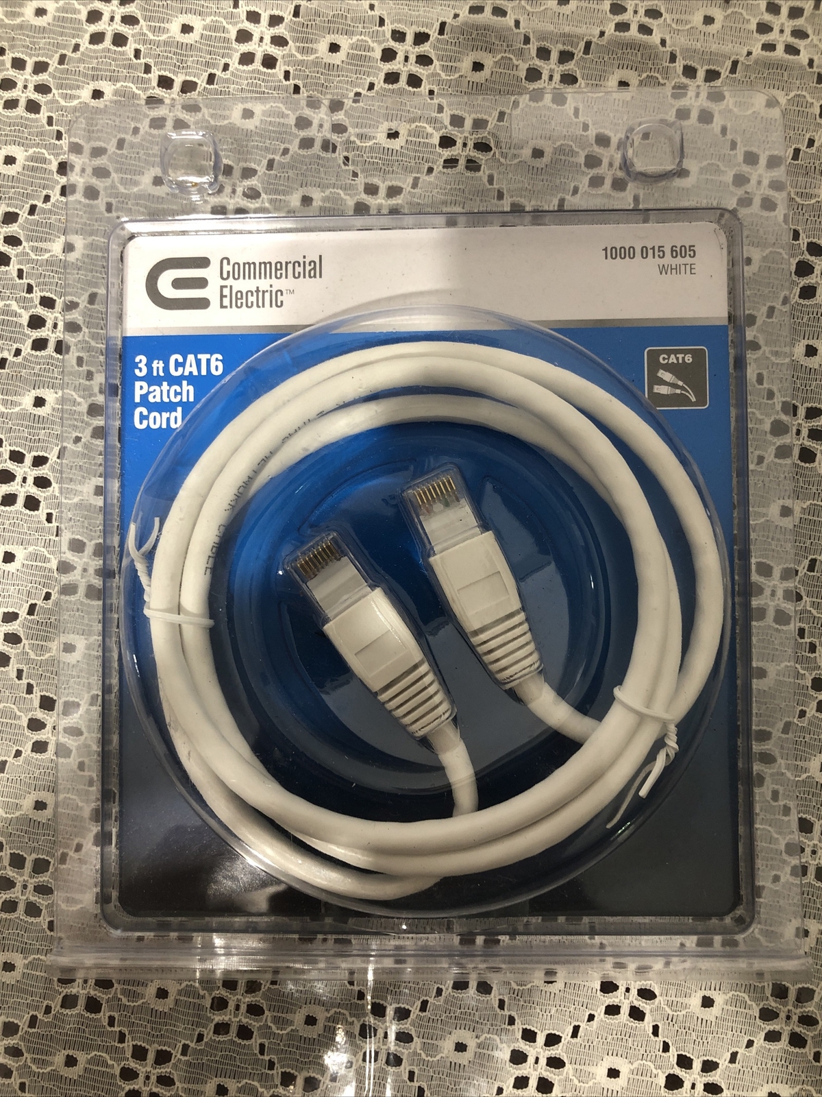 Commercial electric 1000 015 605 3ft CAT6 Patch Cable White Gold Plated Contacts